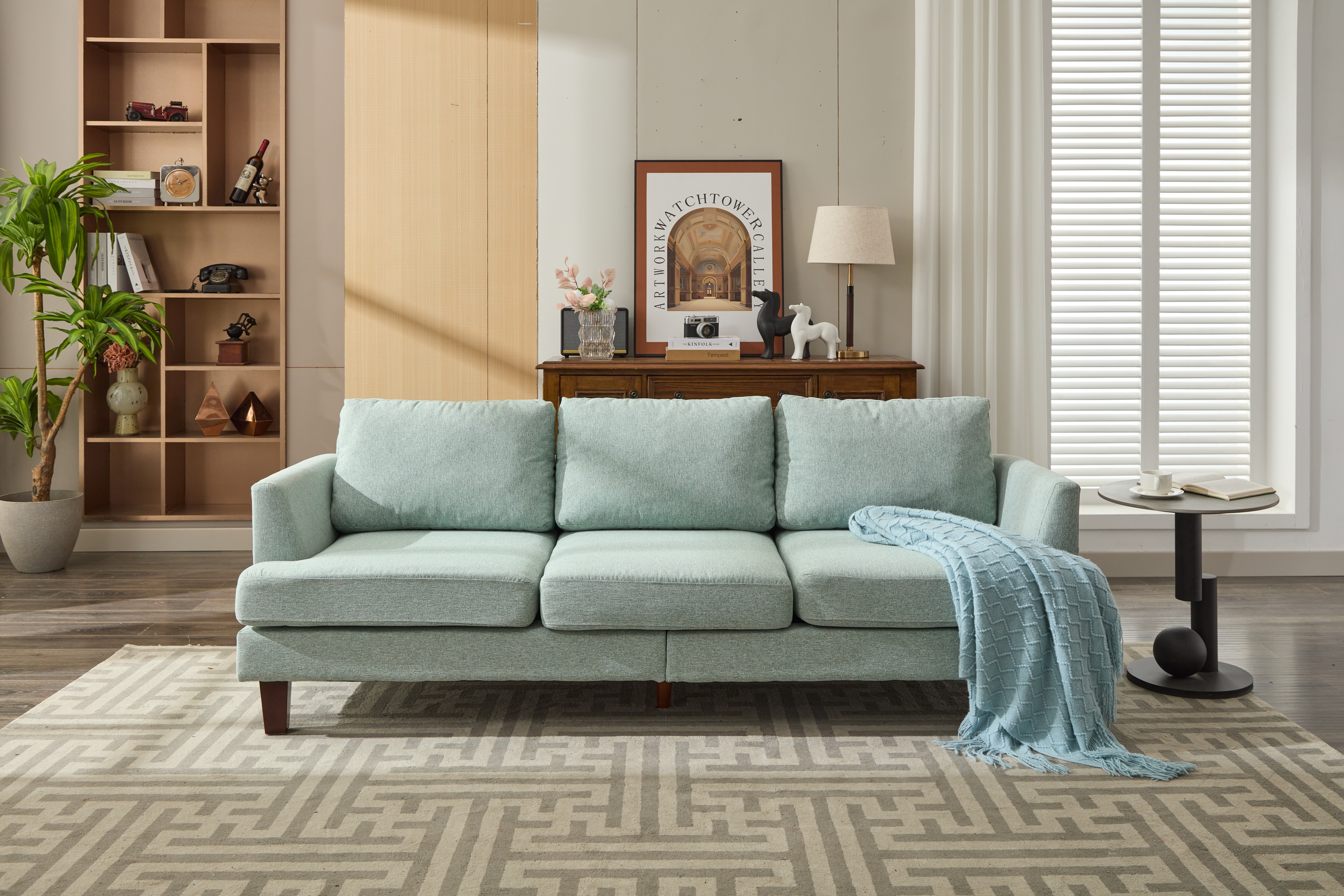 Fabric 3 Seater Couch with 2 USB, Comfortable Sectional Couches and Sofas for Living Room Bedroom Office Small Space, Easy Assembly & Comfy Cushion,Light Green 