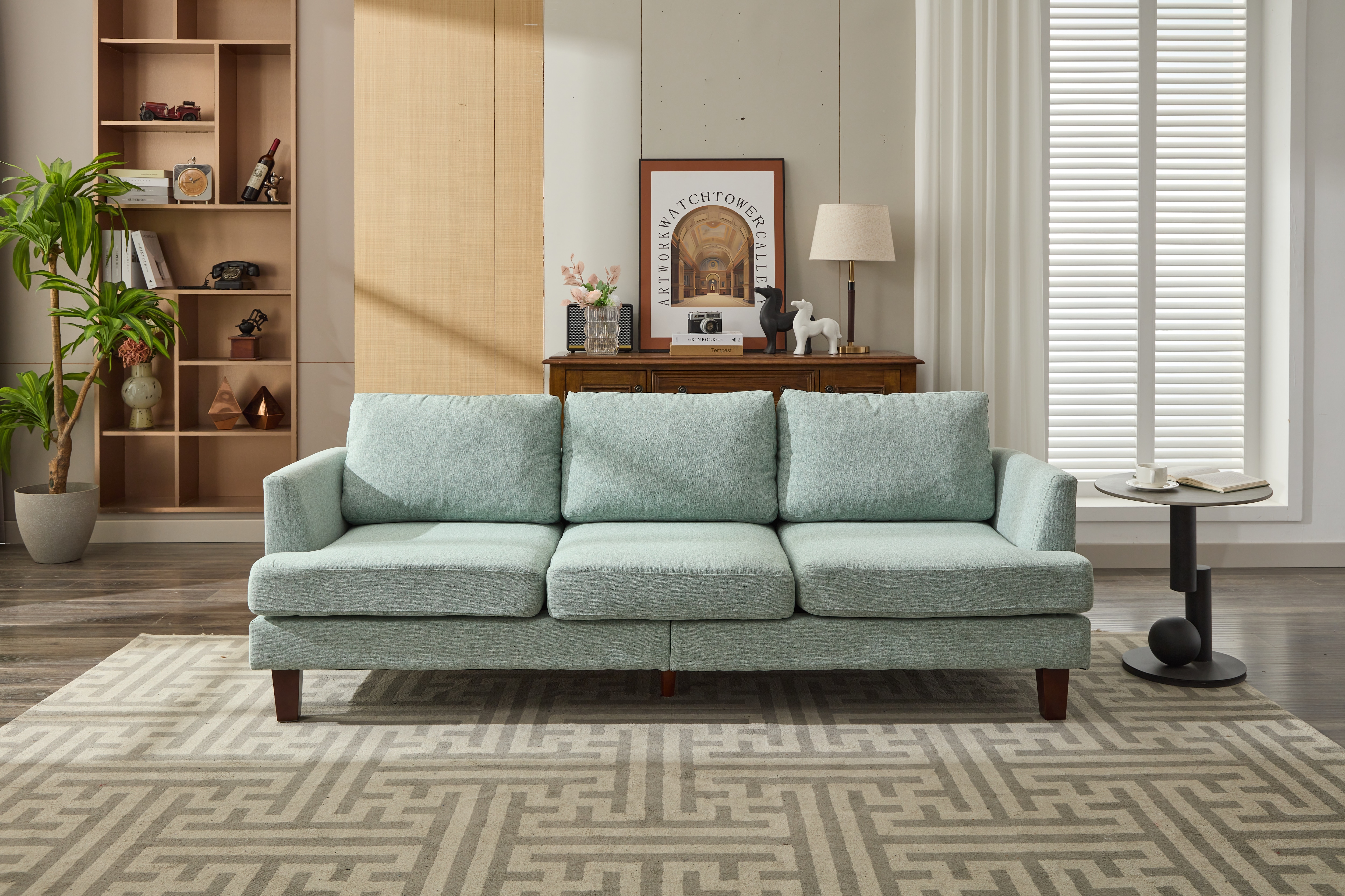 Fabric 3 Seater Couch with 2 USB, Comfortable Sectional Couches and Sofas for Living Room Bedroom Office Small Space, Easy Assembly & Comfy Cushion,Light Green 