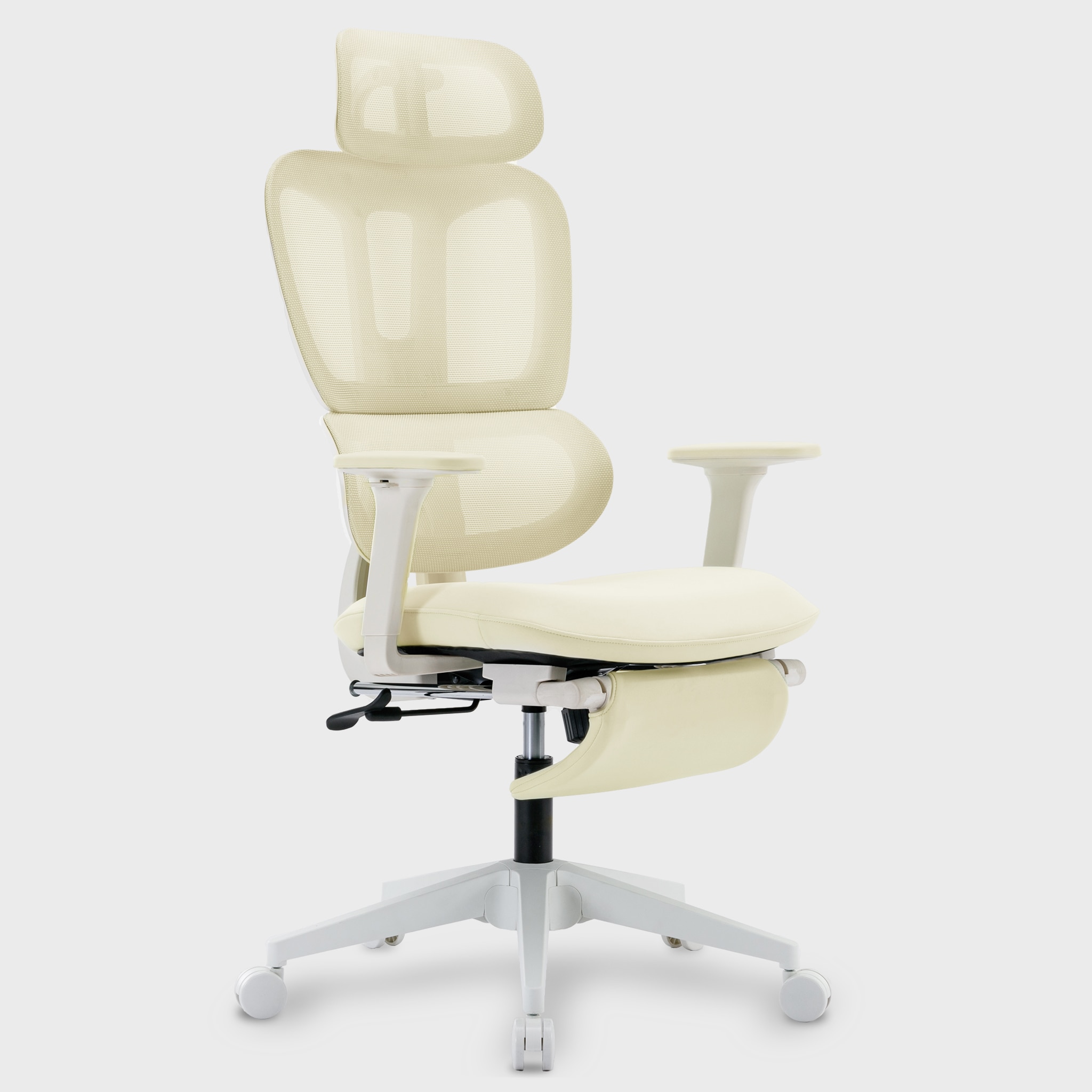 Multi-functional Ergonomic Mesh Office Chair With Adjustable Armrest,Footrest,Lumbar Support, 360° Silent Wheels,Headrest For Home & Office,Beige_voghion.com