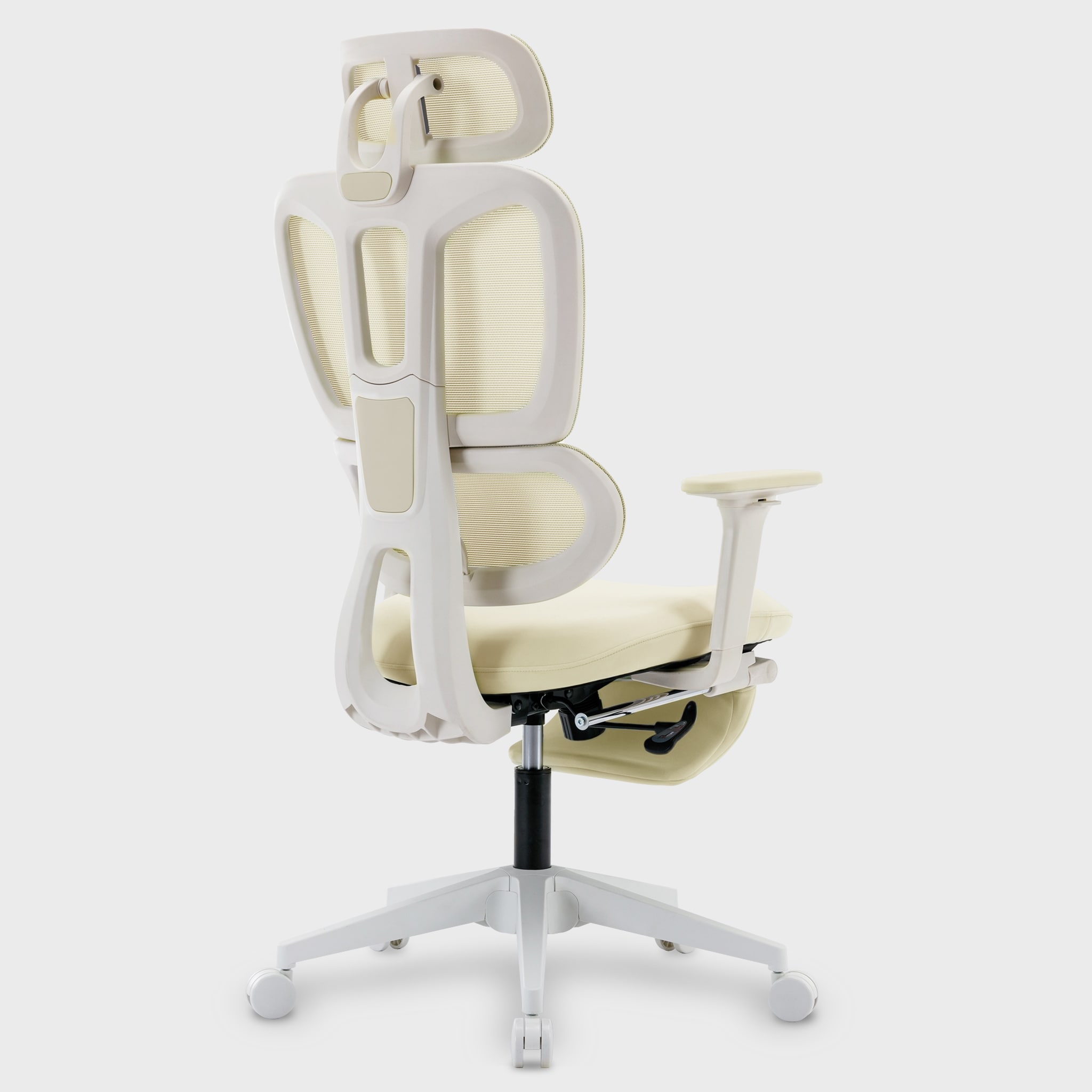 Multi-functional Ergonomic Mesh Office Chair With Adjustable Armrest,Footrest,Lumbar Support, 360° Silent Wheels,Headrest For Home & Office,Beige_voghion.com