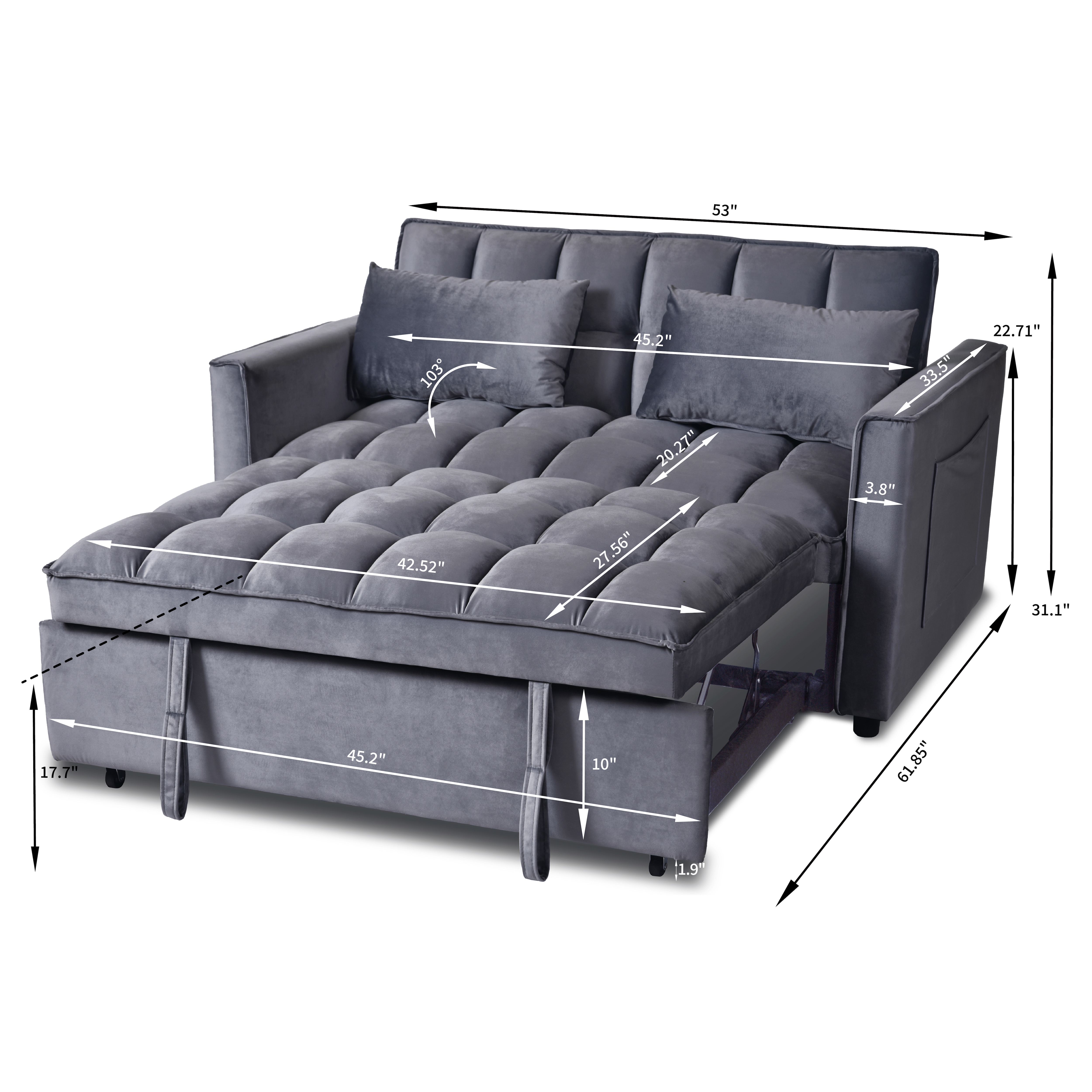 Convertible Sofa Bed, 3-in-1 Velvet Sleeper Sofa Couch with Pullout Bed, Pull Out Couch with Side Pockets and Adjustable Backrest, Sectional Sofa for Living Room, Grey, Made in Vietnam Convertible Sofa Bed, 3-in-1 Velvet Sleeper Sofa Couch with Pullout Bed, Pull Out Couch with Side Pockets and Adjustable Backrest, Sectional Sofa for Living Room, Grey, Made in Vietnam
