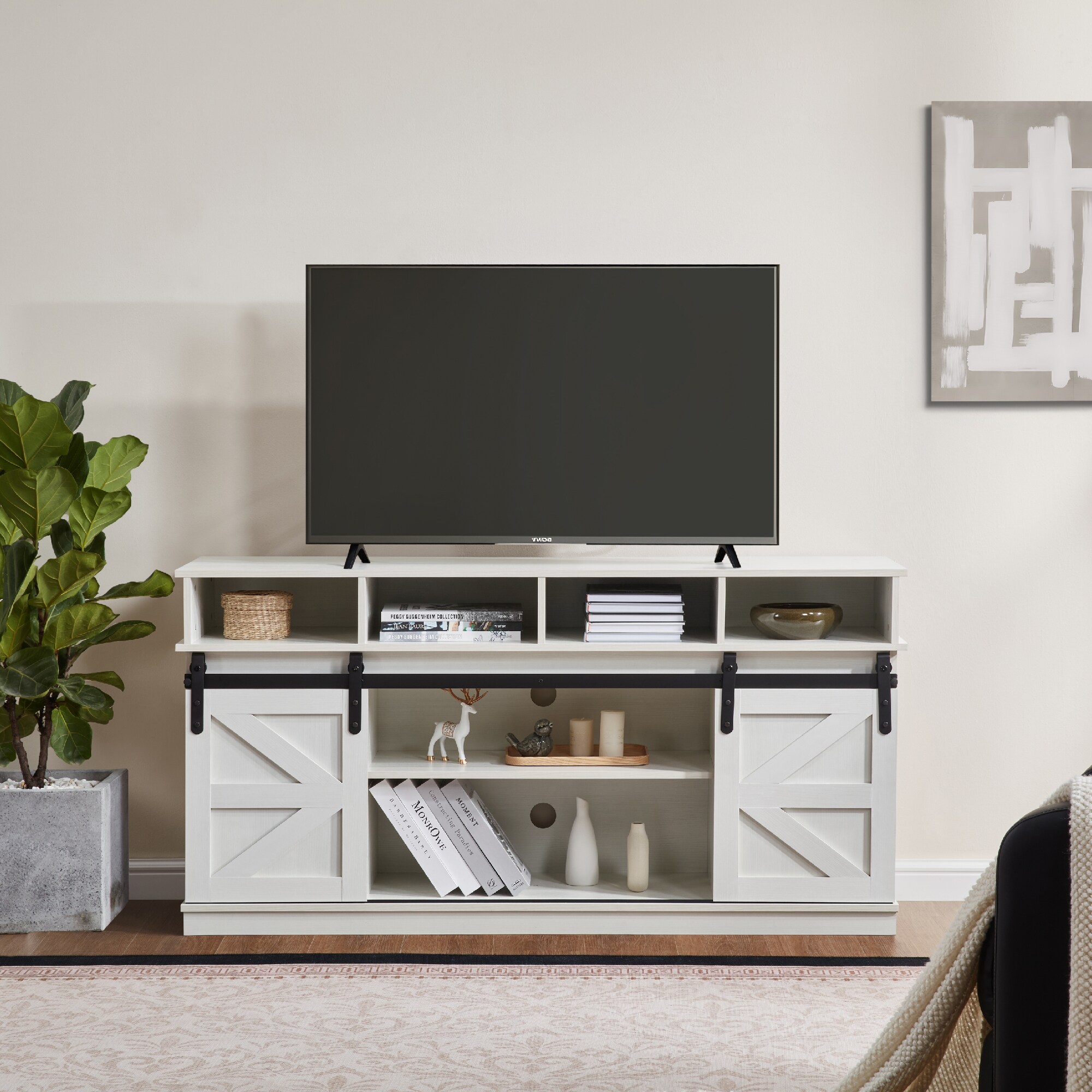 TV Stand Sliding Barn Door Modern&Farmhouse Wood Entertainment Center, Storage Cabinet Table Living Room with Adjustable Shelves for TVs Up to 65",White
TV Stand Sliding Barn Door Modern&Farmhouse Wood Entertainment Center, Storage Cabinet Table Living Room with Adjustable Shelves for TVs Up to 65",White