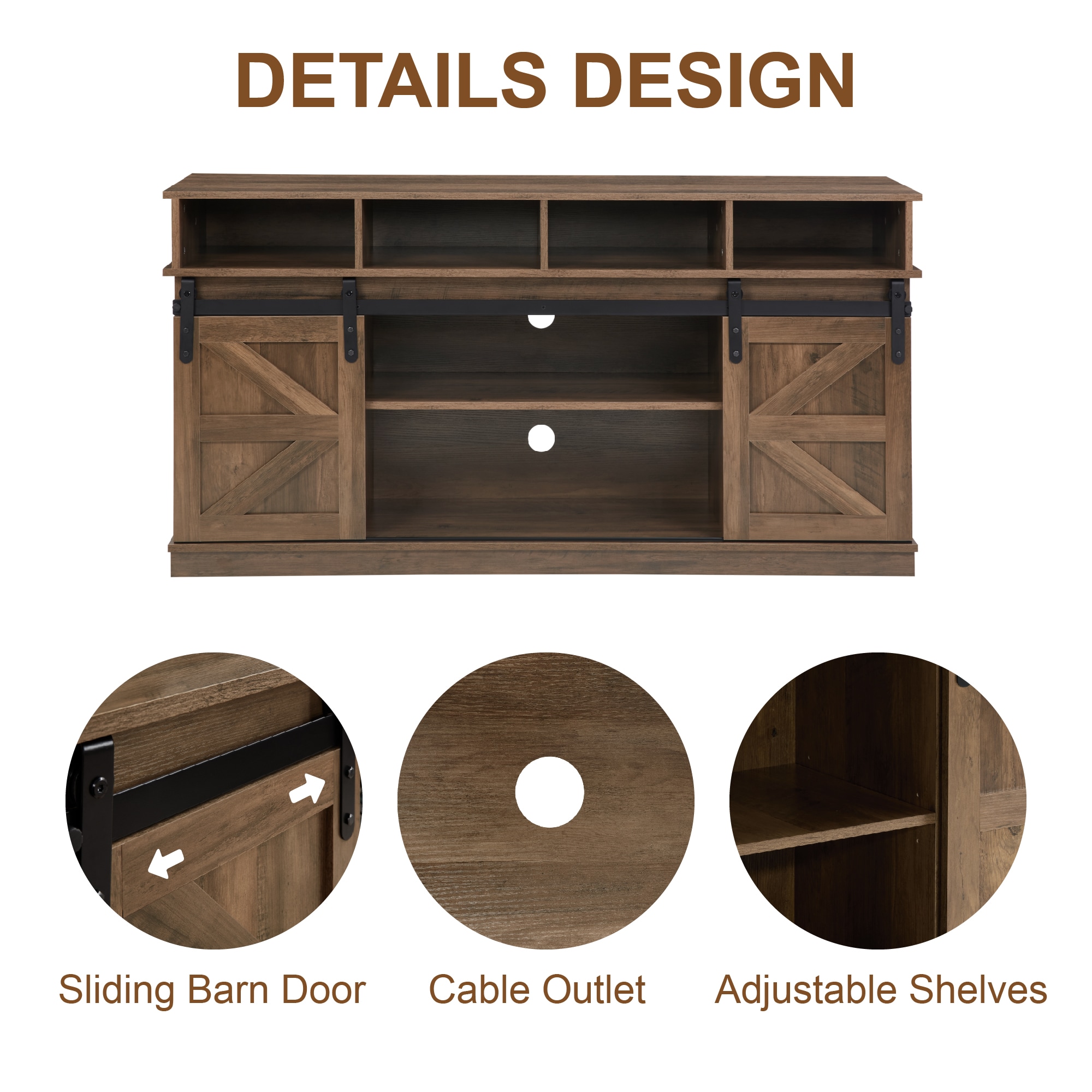 TV Stand Sliding Barn Door Modern&Farmhouse Wood Entertainment Center, Storage Cabinet Table Living Room with Adjustable Shelves for TVs Up to 65",Natural Brown TV Stand Sliding Barn Door Modern&Farmhouse Wood Entertainment Center, Storage Cabinet Table Living Room with Adjustable Shelves for TVs Up to 65",Natural Brown