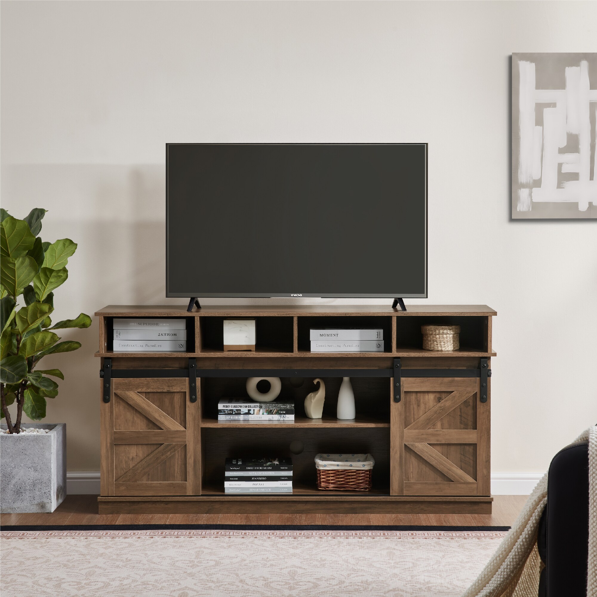 TV Stand Sliding Barn Door Modern&Farmhouse Wood Entertainment Center, Storage Cabinet Table Living Room with Adjustable Shelves for TVs Up to 65",Natural Brown TV Stand Sliding Barn Door Modern&Farmhouse Wood Entertainment Center, Storage Cabinet Table Living Room with Adjustable Shelves for TVs Up to 65",Natural Brown