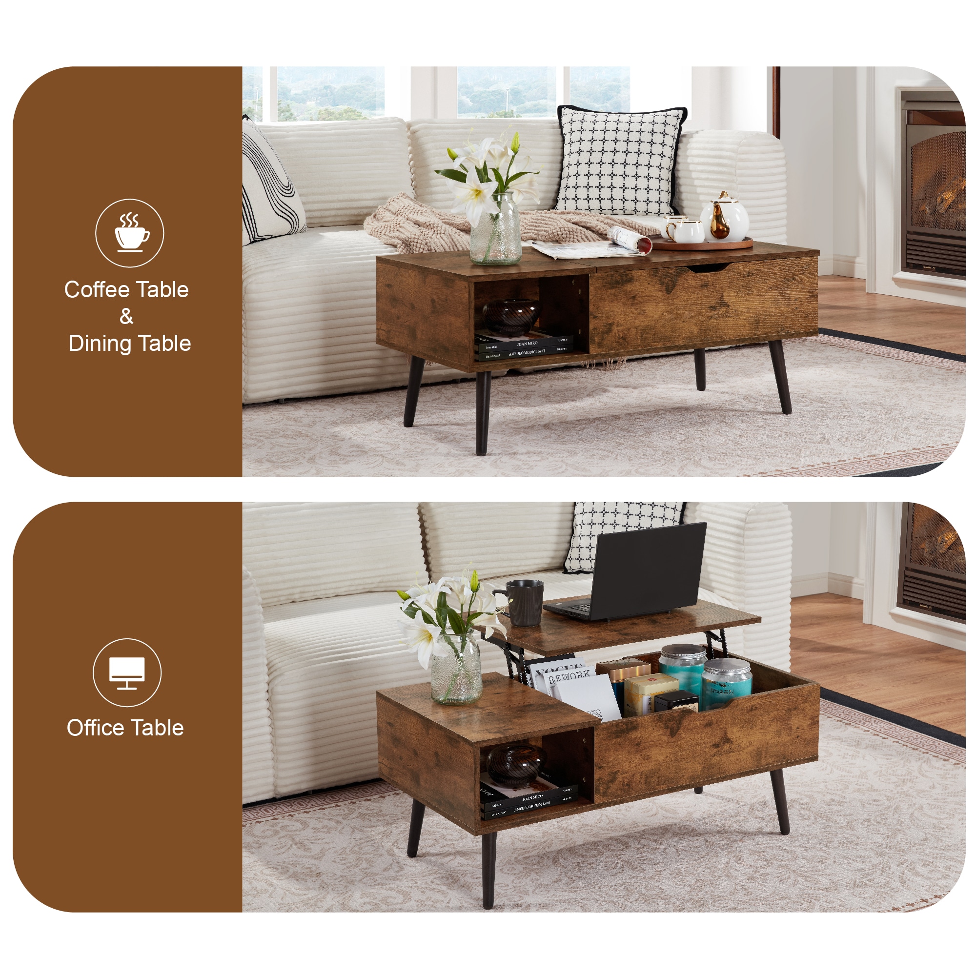 39" Wood Lift Top Coffee Table with Hidden Compartment and Storage Shelf for Living Room, Reception Room, Brown 39" Wood Lift Top Coffee Table with Hidden Compartment and Storage Shelf for Living Room, Reception Room, Brown