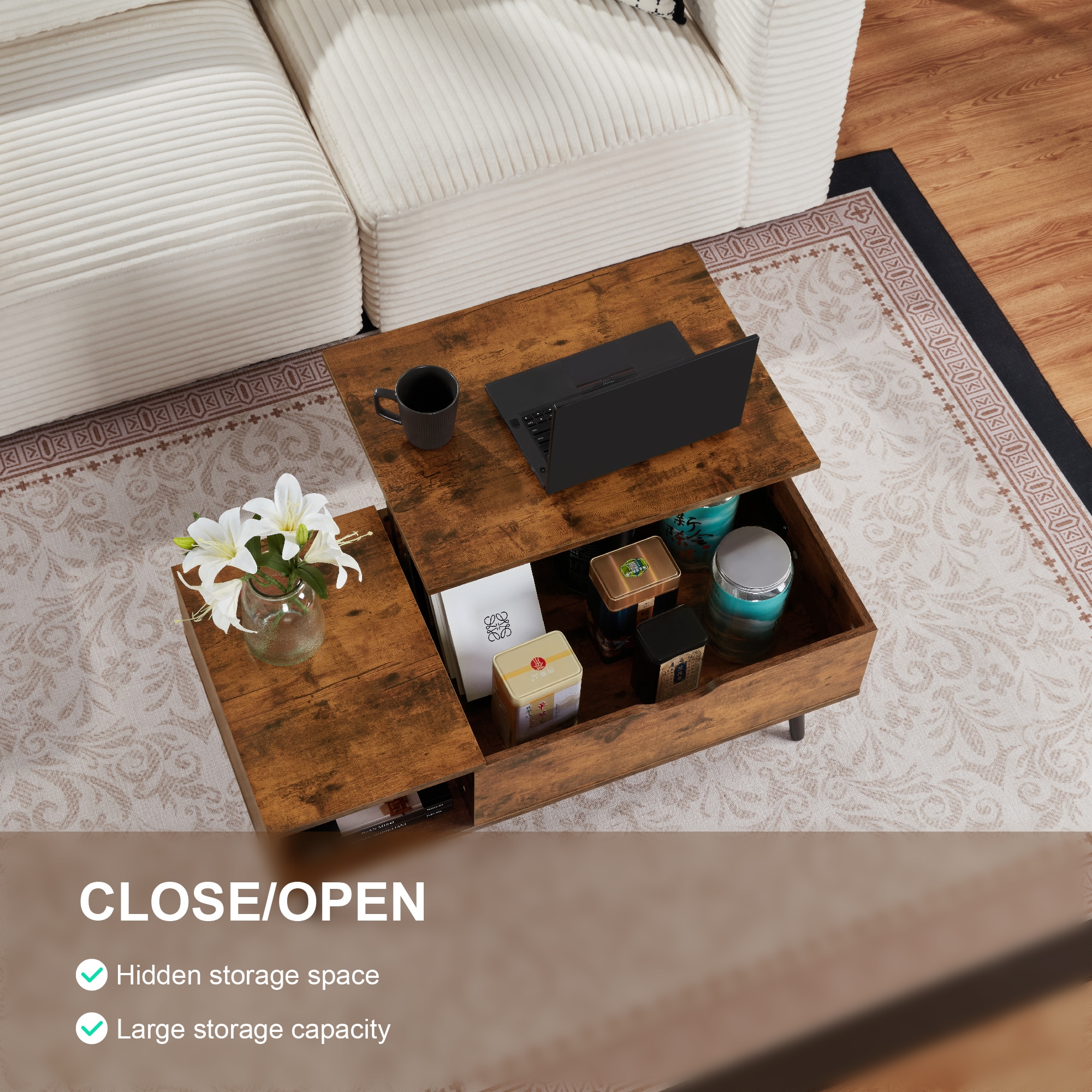 39" Wood Lift Top Coffee Table with Hidden Compartment and Storage Shelf for Living Room, Reception Room, Brown 39" Wood Lift Top Coffee Table with Hidden Compartment and Storage Shelf for Living Room, Reception Room, Brown
