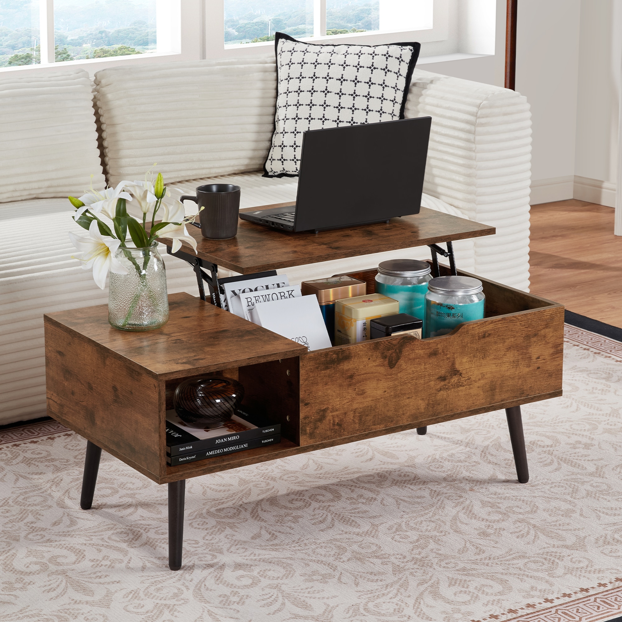 39" Wood Lift Top Coffee Table with Hidden Compartment and Storage Shelf for Living Room, Reception Room, Brown 39" Wood Lift Top Coffee Table with Hidden Compartment and Storage Shelf for Living Room, Reception Room, Brown