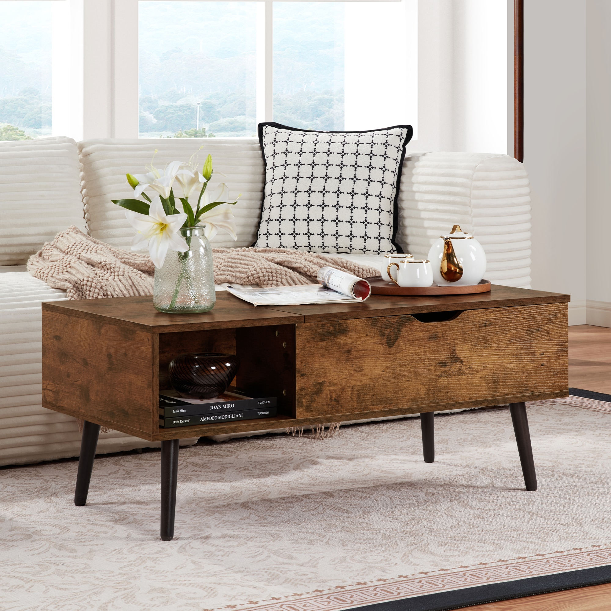 39" Wood Lift Top Coffee Table with Hidden Compartment and Storage Shelf for Living Room, Reception Room, Brown 39" Wood Lift Top Coffee Table with Hidden Compartment and Storage Shelf for Living Room, Reception Room, Brown