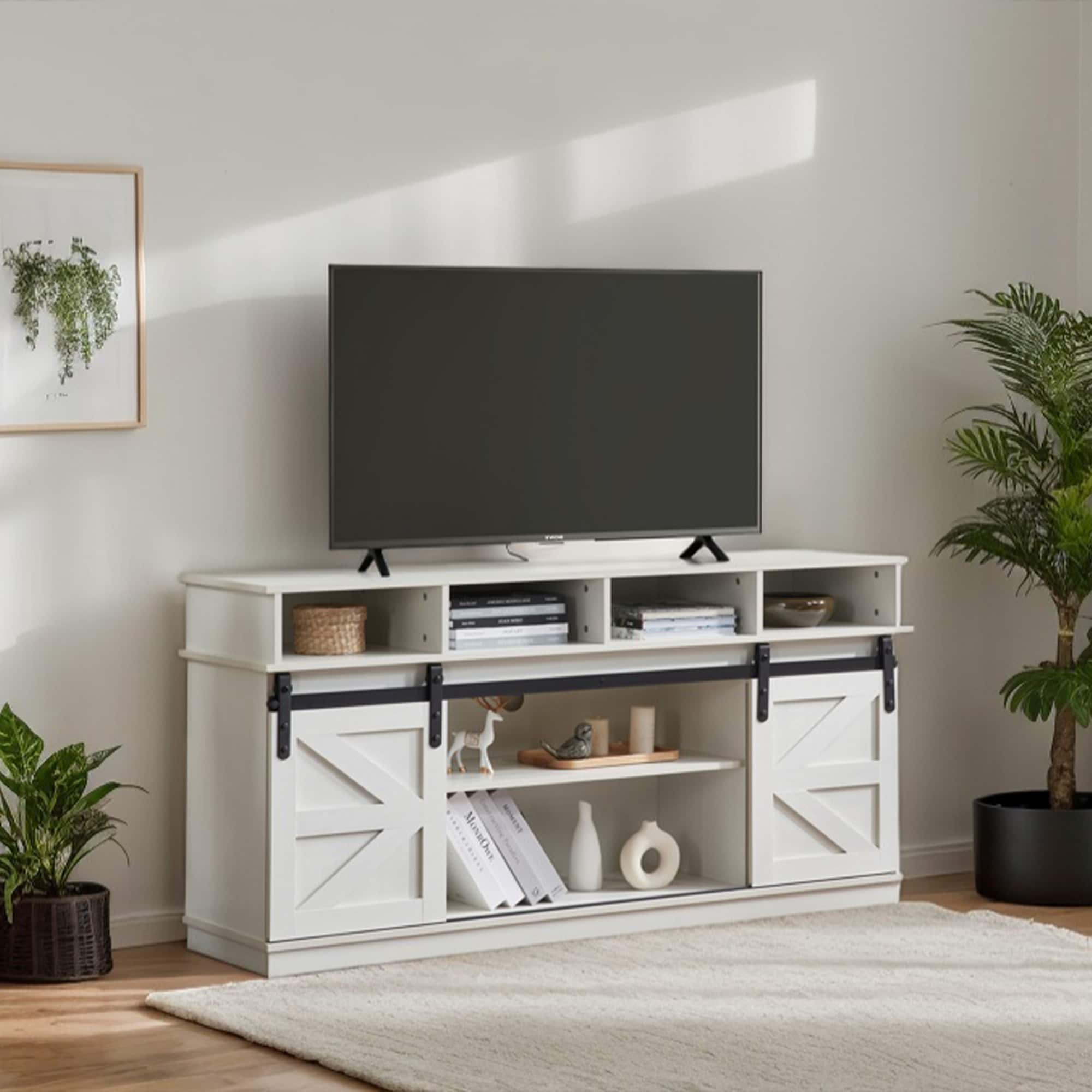 TV Stand Sliding Barn Door Modern&Farmhouse Wood Entertainment Center, Storage Cabinet Table Living Room with Adjustable Shelves for TVs Up to 65",White
TV Stand Sliding Barn Door Modern&Farmhouse Wood Entertainment Center, Storage Cabinet Table Living Room with Adjustable Shelves for TVs Up to 65",White