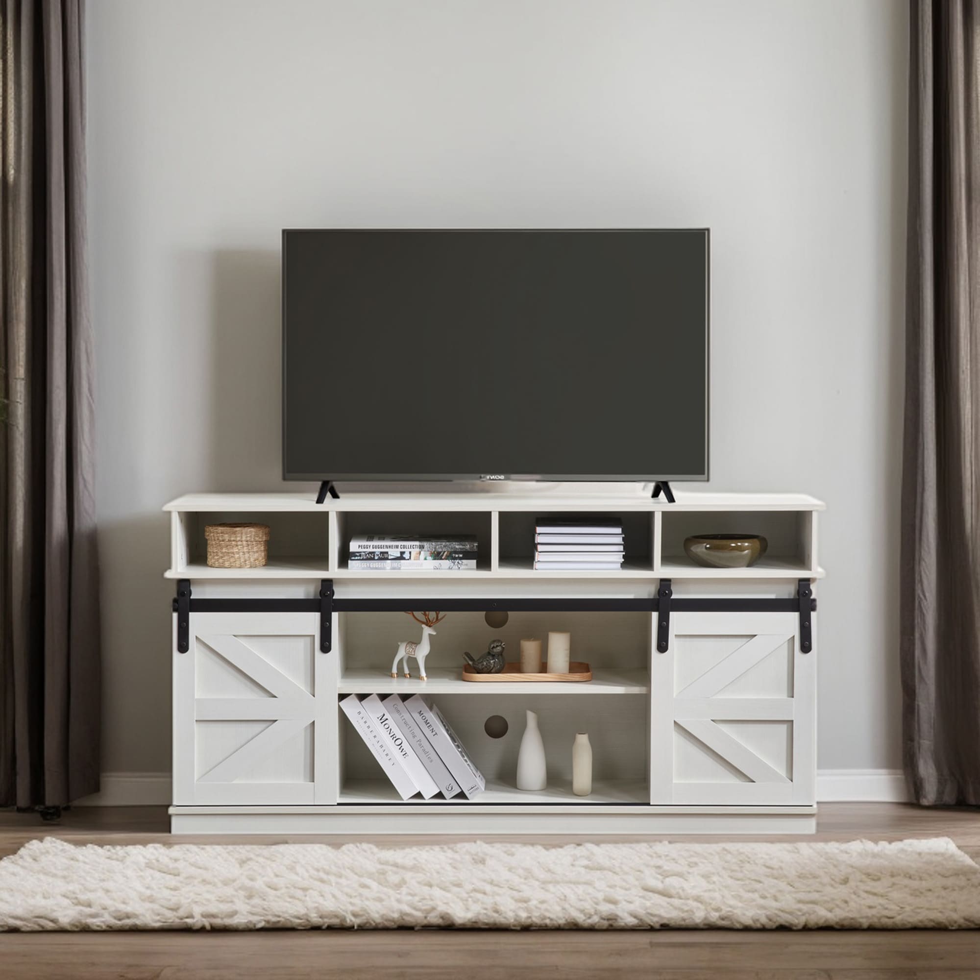 TV Stand Sliding Barn Door Modern&Farmhouse Wood Entertainment Center, Storage Cabinet Table Living Room with Adjustable Shelves for TVs Up to 65",White
TV Stand Sliding Barn Door Modern&Farmhouse Wood Entertainment Center, Storage Cabinet Table Living Room with Adjustable Shelves for TVs Up to 65",White