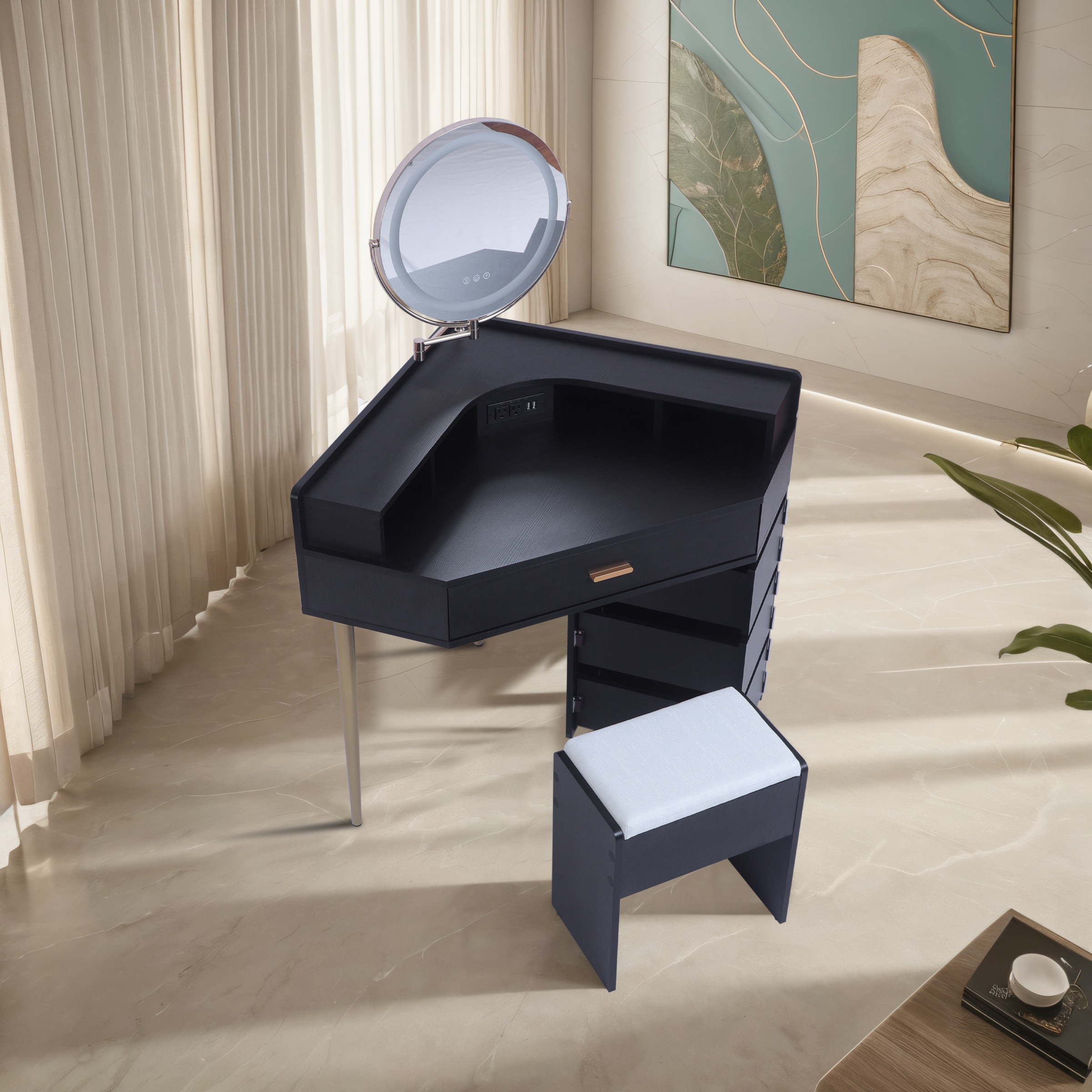 Black Dressing Stool + Dresser Set