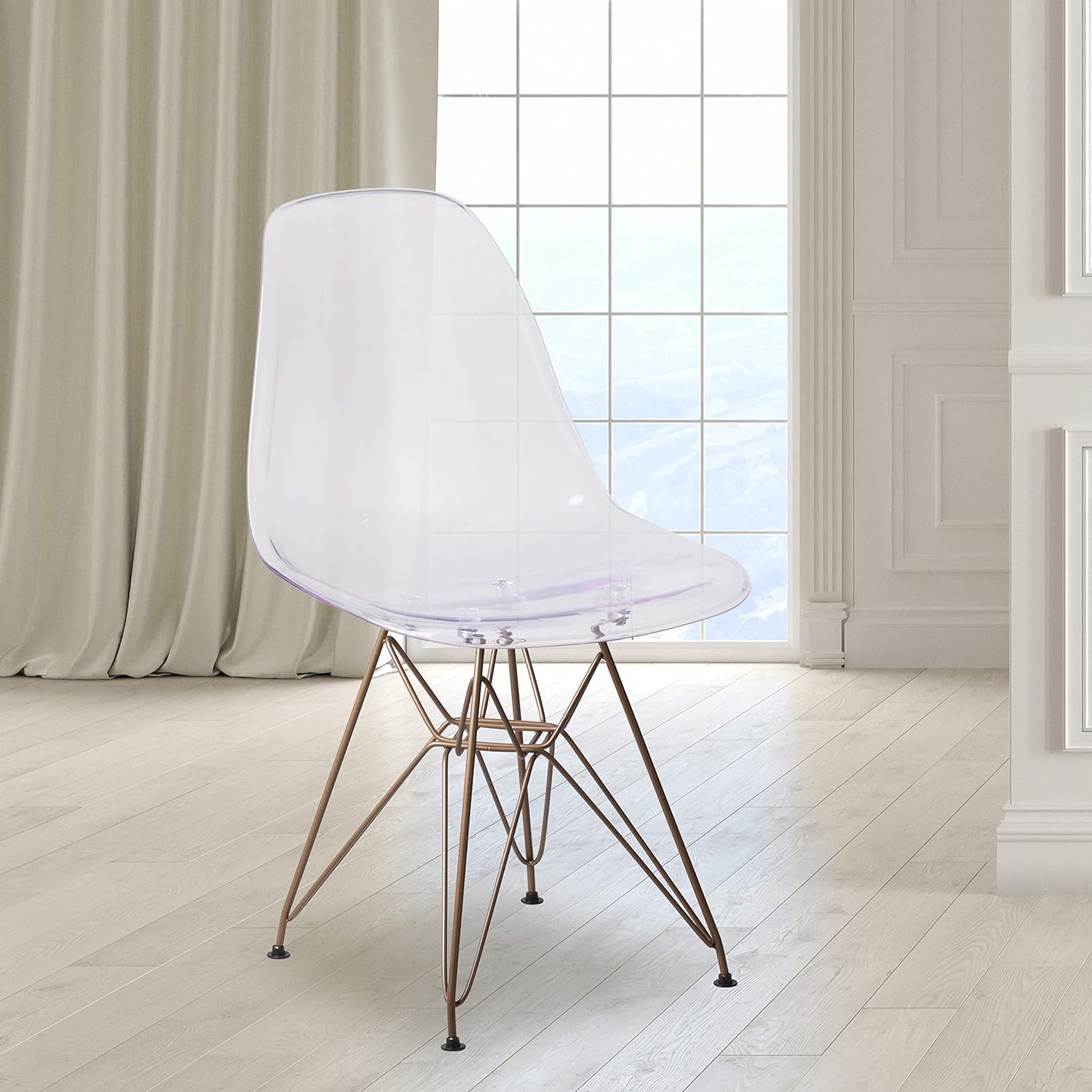 2 Pack Eames chair Eiffel Tower golden base Ghost Chair side dinning chair transparent 2 Pack Eames chair Eiffel Tower golden base Ghost Chair side dinning chair transparent