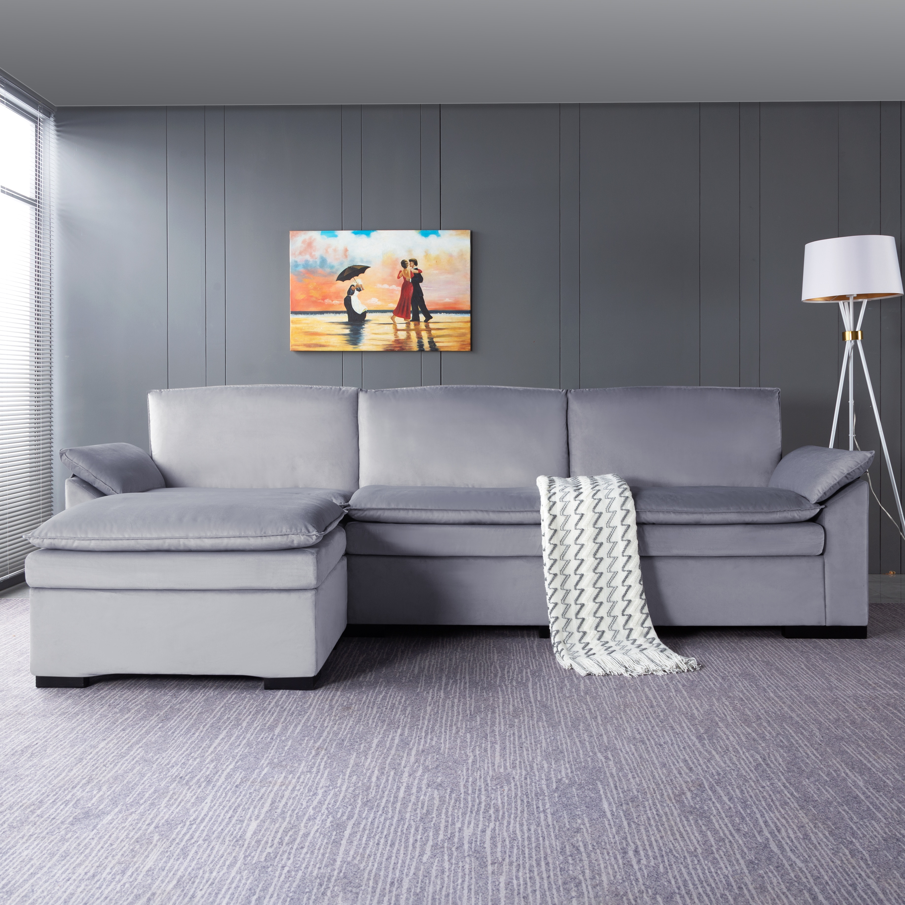 117.7” Sectional Sofa with Ottoman Light gray, 117.7” Sectional Sofa with Ottoman Light gray,