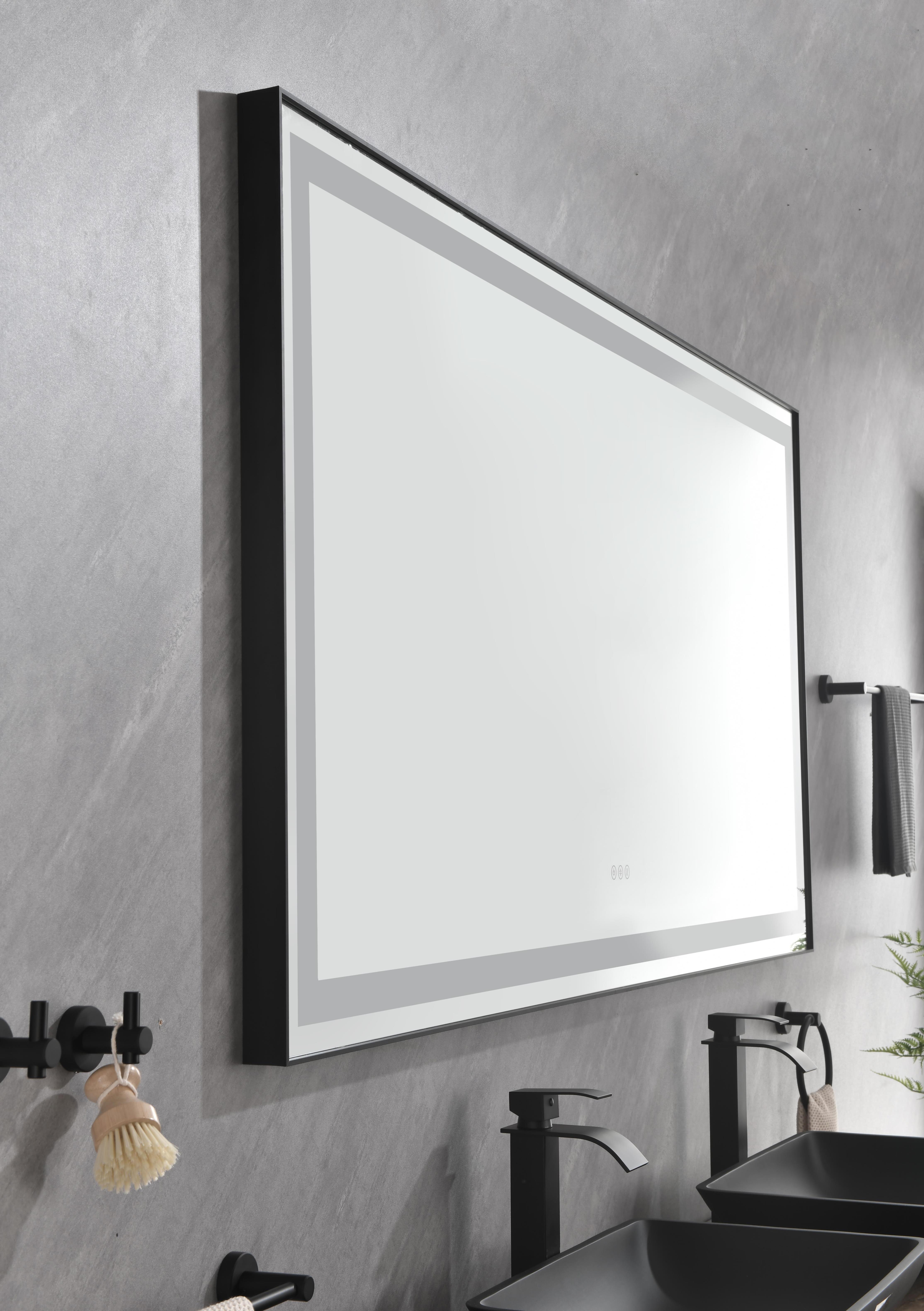 72 in. W x 36 in. H Black Framed LED Single Bathroom Vanity Mirror in ...