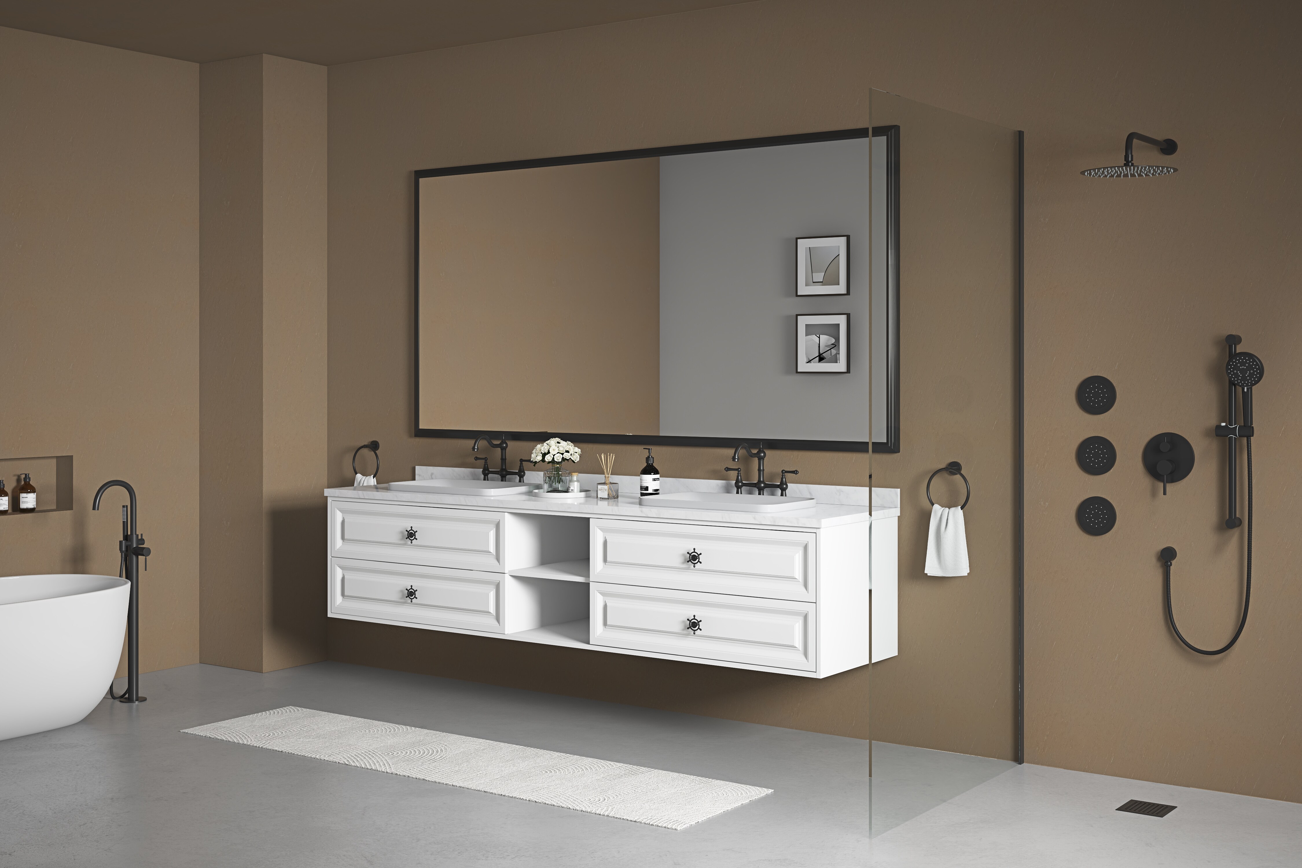 84in. W x 48in. H Metal Framed Bathroom Mirror for Wall, X Inch ...