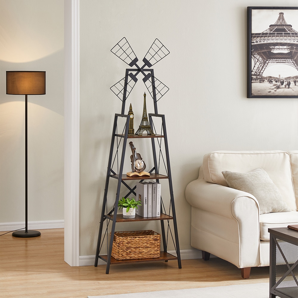 4-Tier Bookshelf,Display Storage Shelves with Metal Frame,Bookcase Organizer with Windmill for Living Room,Home Office 4-Tier Bookshelf,Display Storage Shelves with Metal Frame,Bookcase Organizer with Windmill for Living Room,Home Office