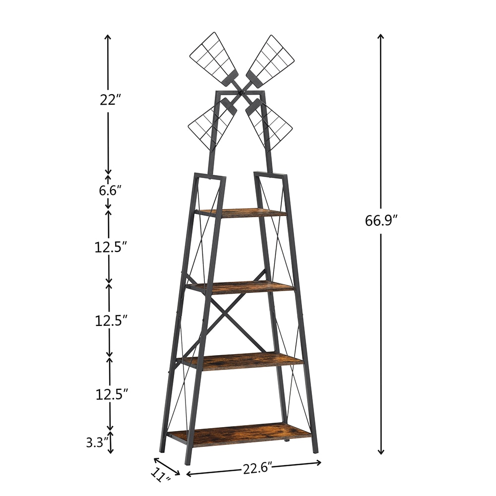 4-Tier Bookshelf,Display Storage Shelves with Metal Frame,Bookcase Organizer with Windmill for Living Room,Home Office 4-Tier Bookshelf,Display Storage Shelves with Metal Frame,Bookcase Organizer with Windmill for Living Room,Home Office