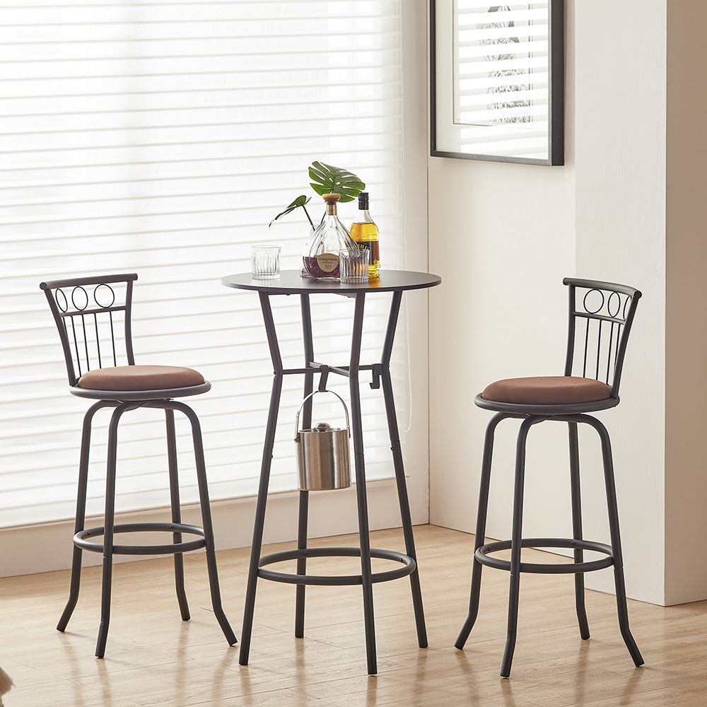 3 Bar Table and Chairs Set for Dining Room Industrial Counter Height Bar Chairs with Metal Back, Fabric Seat 3 Bar Table and Chairs Set for Dining Room Industrial Counter Height Bar Chairs with Metal Back, Fabric Seat