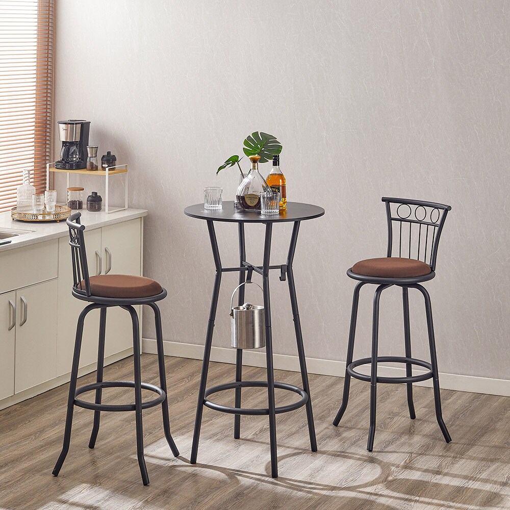 3 Bar Table and Chairs Set for Dining Room Industrial Counter Height Bar Chairs with Metal Back, Fabric Seat 3 Bar Table and Chairs Set for Dining Room Industrial Counter Height Bar Chairs with Metal Back, Fabric Seat