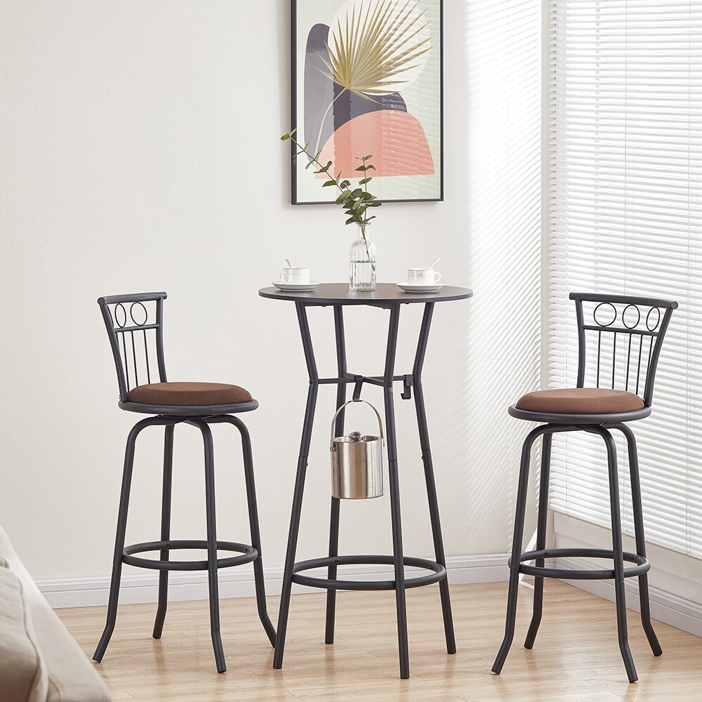 3 Bar Table and Chairs Set for Dining Room Industrial Counter Height Bar Chairs with Metal Back, Fabric Seat 3 Bar Table and Chairs Set for Dining Room Industrial Counter Height Bar Chairs with Metal Back, Fabric Seat