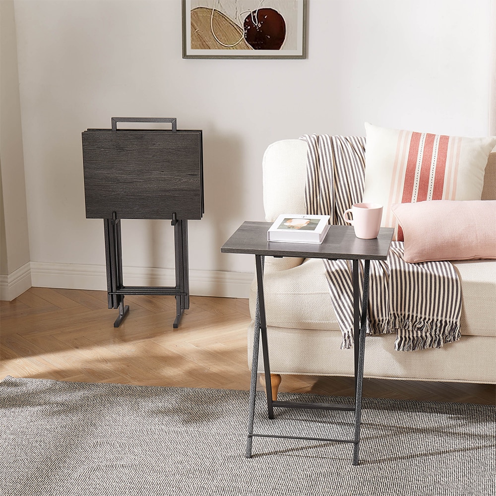 5 Piece Folding TV Tray Table Set,Foldable Sofa Side Table,End Table,Snack Table,Save Space,Grey
5 Piece Folding TV Tray Table Set,Foldable Sofa Side Table,End Table,Snack Table,Save Space,Grey