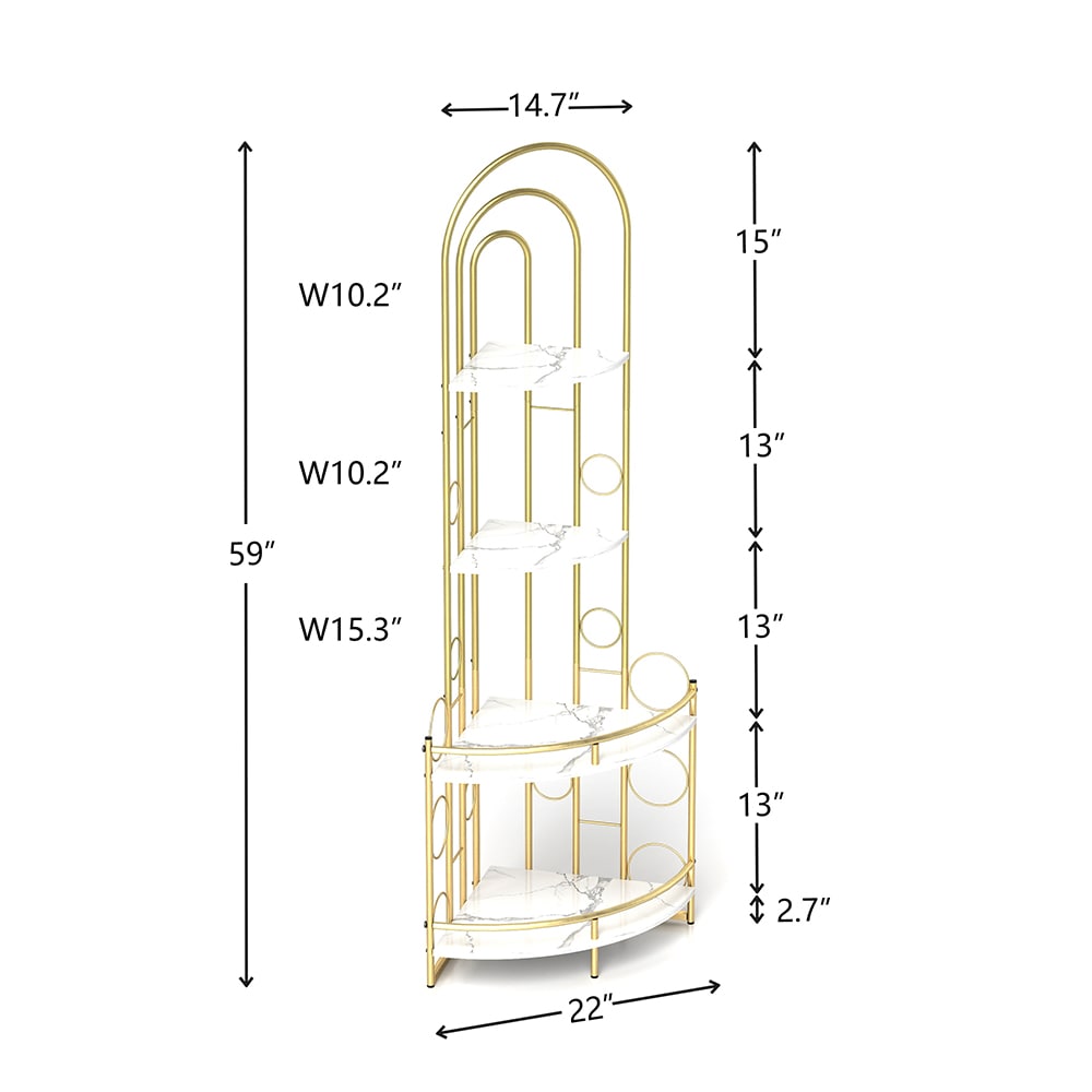 Corner Storage Shelf,4-Tier Corner Bookshelf,Plant Stand with Metal Frame,for Living Room,Kitchen,Home Office,Modern Style,Gold & White Corner Storage Shelf,4-Tier Corner Bookshelf,Plant Stand with Metal Frame,for Living Room,Kitchen,Home Office,Modern Style,Gold & White