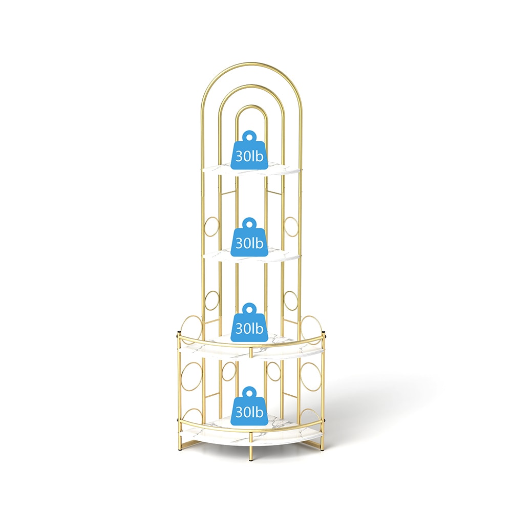 Corner Storage Shelf,4-Tier Corner Bookshelf,Plant Stand with Metal Frame,for Living Room,Kitchen,Home Office,Modern Style,Gold & White Corner Storage Shelf,4-Tier Corner Bookshelf,Plant Stand with Metal Frame,for Living Room,Kitchen,Home Office,Modern Style,Gold & White