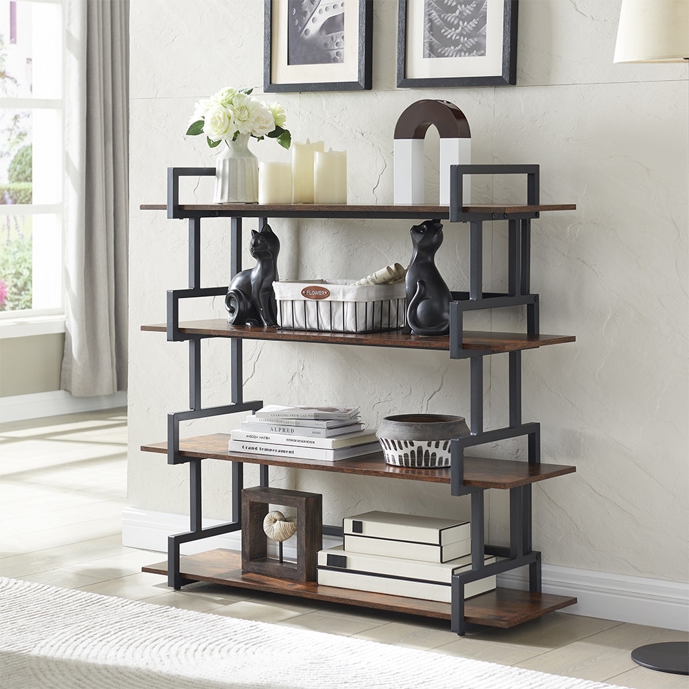 Industrial 4 Tier Bookshelf,Metal and Wood Bookcase,Open Wide Display Storage Bookshelves,for Bedroom,Living Room,Home Office, Easy Assembly Industrial 4 Tier Bookshelf,Metal and Wood Bookcase,Open Wide Display Storage Bookshelves,for Bedroom,Living Room,Home Office, Easy Assembly