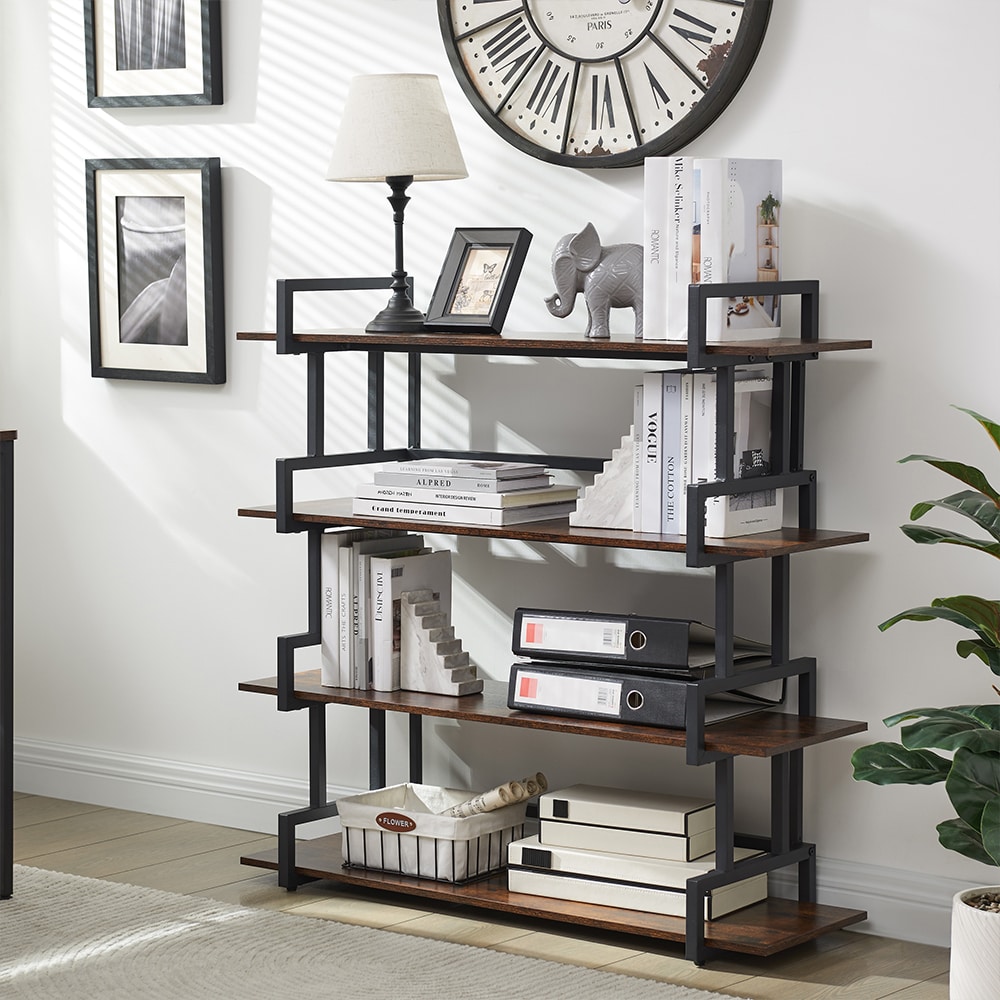 Industrial 4 Tier Bookshelf,Metal and Wood Bookcase,Open Wide Display Storage Bookshelves,for Bedroom,Living Room,Home Office, Easy Assembly Industrial 4 Tier Bookshelf,Metal and Wood Bookcase,Open Wide Display Storage Bookshelves,for Bedroom,Living Room,Home Office, Easy Assembly