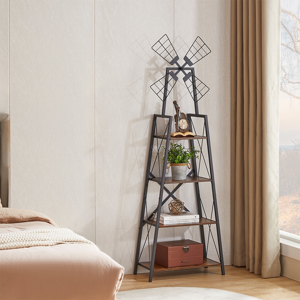 4-Tier Bookshelf,Display Storage Shelves with Metal Frame,Bookcase Organizer with Windmill for Living Room,Home Office 4-Tier Bookshelf,Display Storage Shelves with Metal Frame,Bookcase Organizer with Windmill for Living Room,Home Office