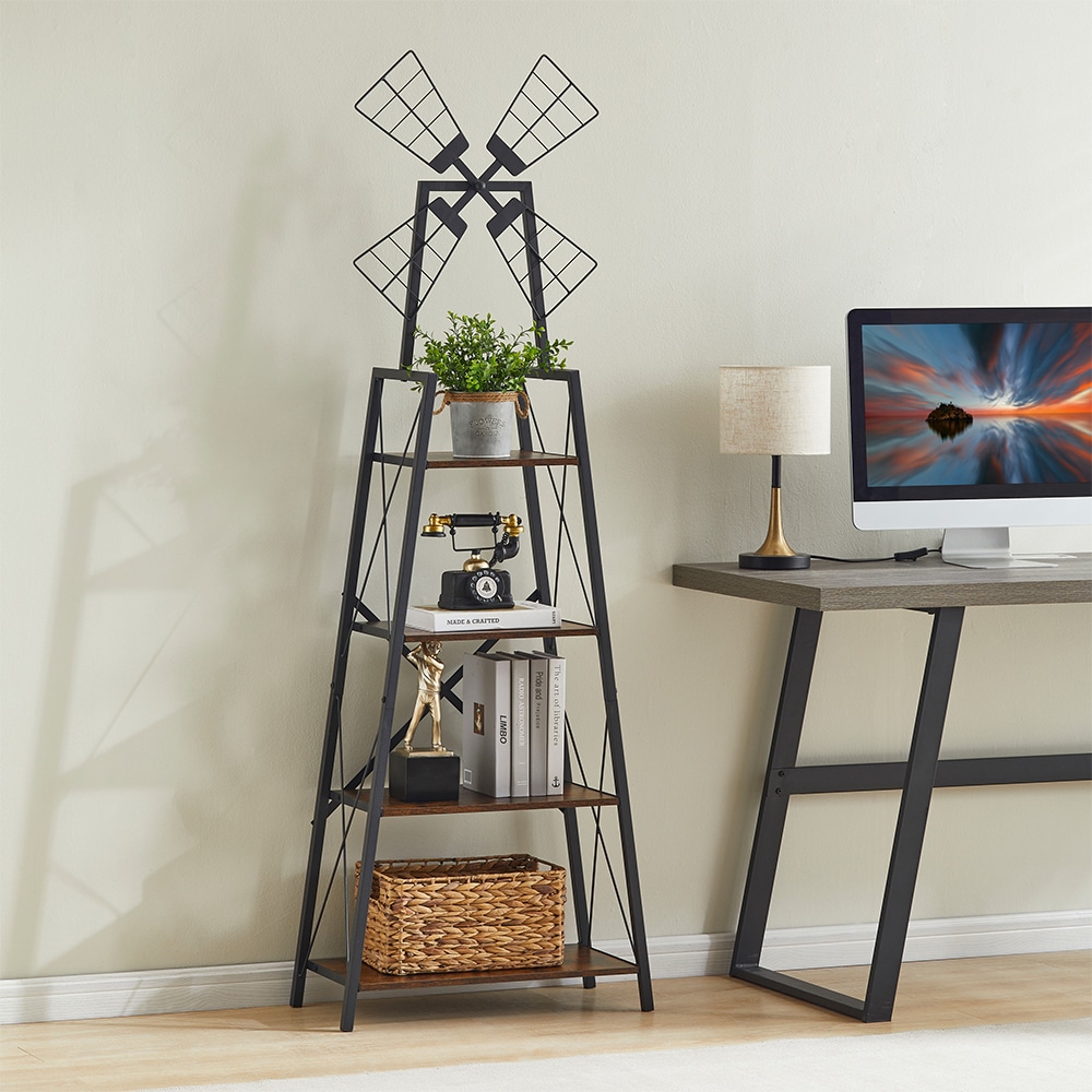 4-Tier Bookshelf,Display Storage Shelves with Metal Frame,Bookcase Organizer with Windmill for Living Room,Home Office 4-Tier Bookshelf,Display Storage Shelves with Metal Frame,Bookcase Organizer with Windmill for Living Room,Home Office