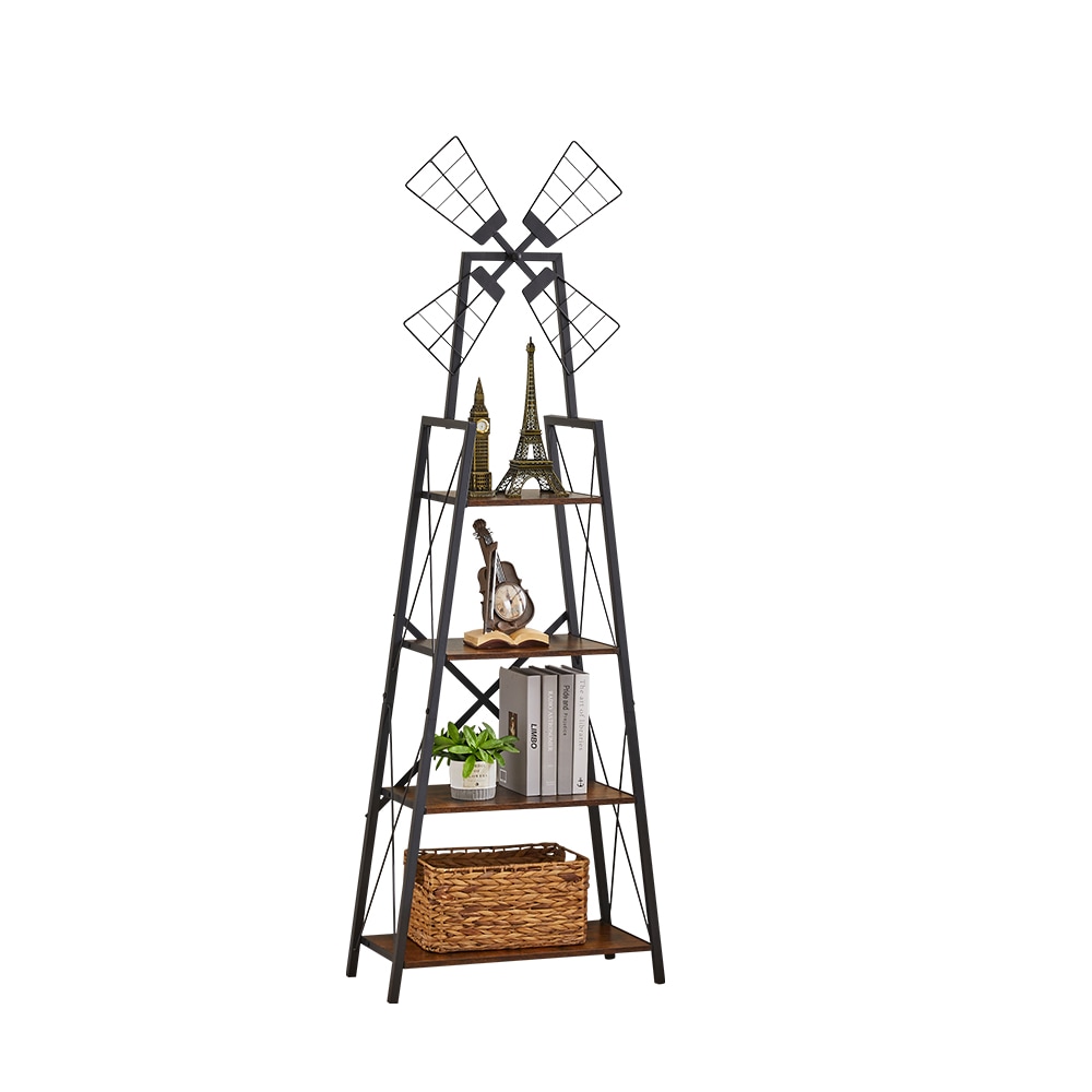 4-Tier Bookshelf,Display Storage Shelves with Metal Frame,Bookcase Organizer with Windmill for Living Room,Home Office 4-Tier Bookshelf,Display Storage Shelves with Metal Frame,Bookcase Organizer with Windmill for Living Room,Home Office