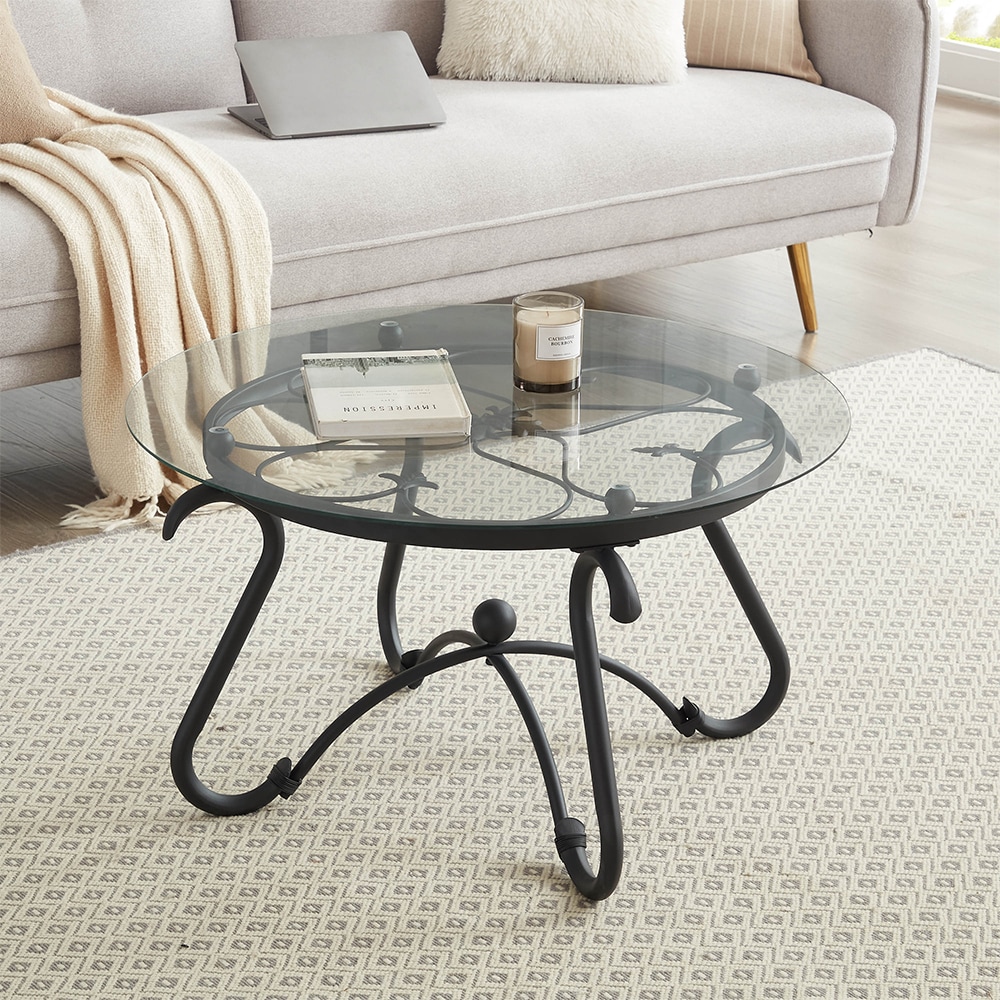 2 Piece Tempered Glass Surface Coffee Table Set, Decor Coffee Table Round End Side Table with Sturdy Construction for Living Room 2 Piece Tempered Glass Surface Coffee Table Set, Decor Coffee Table Round End Side Table with Sturdy Construction for Living Room