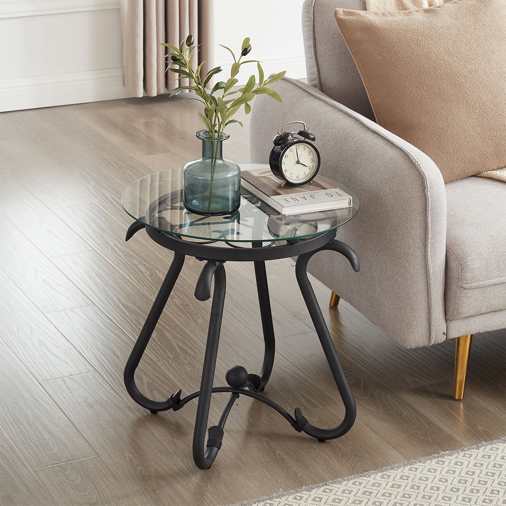 2 Piece Tempered Glass Surface Coffee Table Set, Decor Coffee Table Round End Side Table with Sturdy Construction for Living Room 2 Piece Tempered Glass Surface Coffee Table Set, Decor Coffee Table Round End Side Table with Sturdy Construction for Living Room