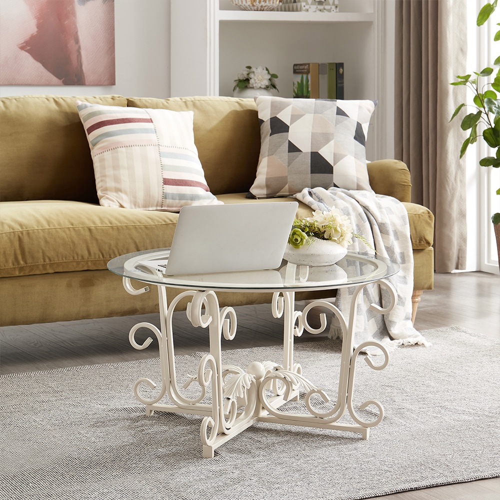 Round Tempered Glass Coffee Table,with Metal Leaf Shape Base,Leisure Cocktail Table with Tempered Glass Top for Living Room,Home,Office Round Tempered Glass Coffee Table,with Metal Leaf Shape Base,Leisure Cocktail Table with Tempered Glass Top for Living Room,Home,Office