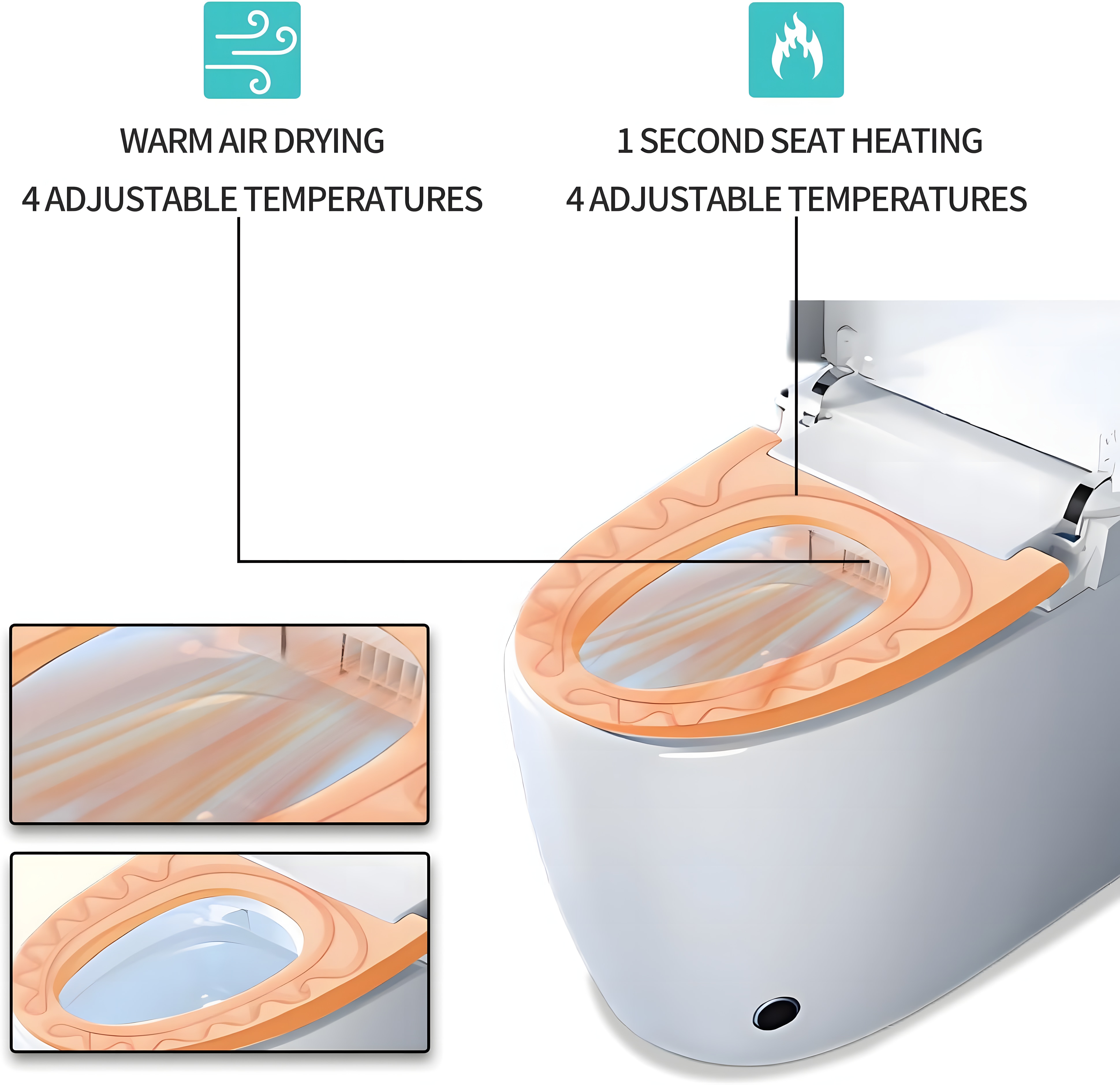 Smart Toilet With Bidet Built In One-piece Bidet Toilet Seat,Foot Sensor Flushing, Heated Seat And Multi-Functional Remote Control Night Light,LED Display_voghion.com