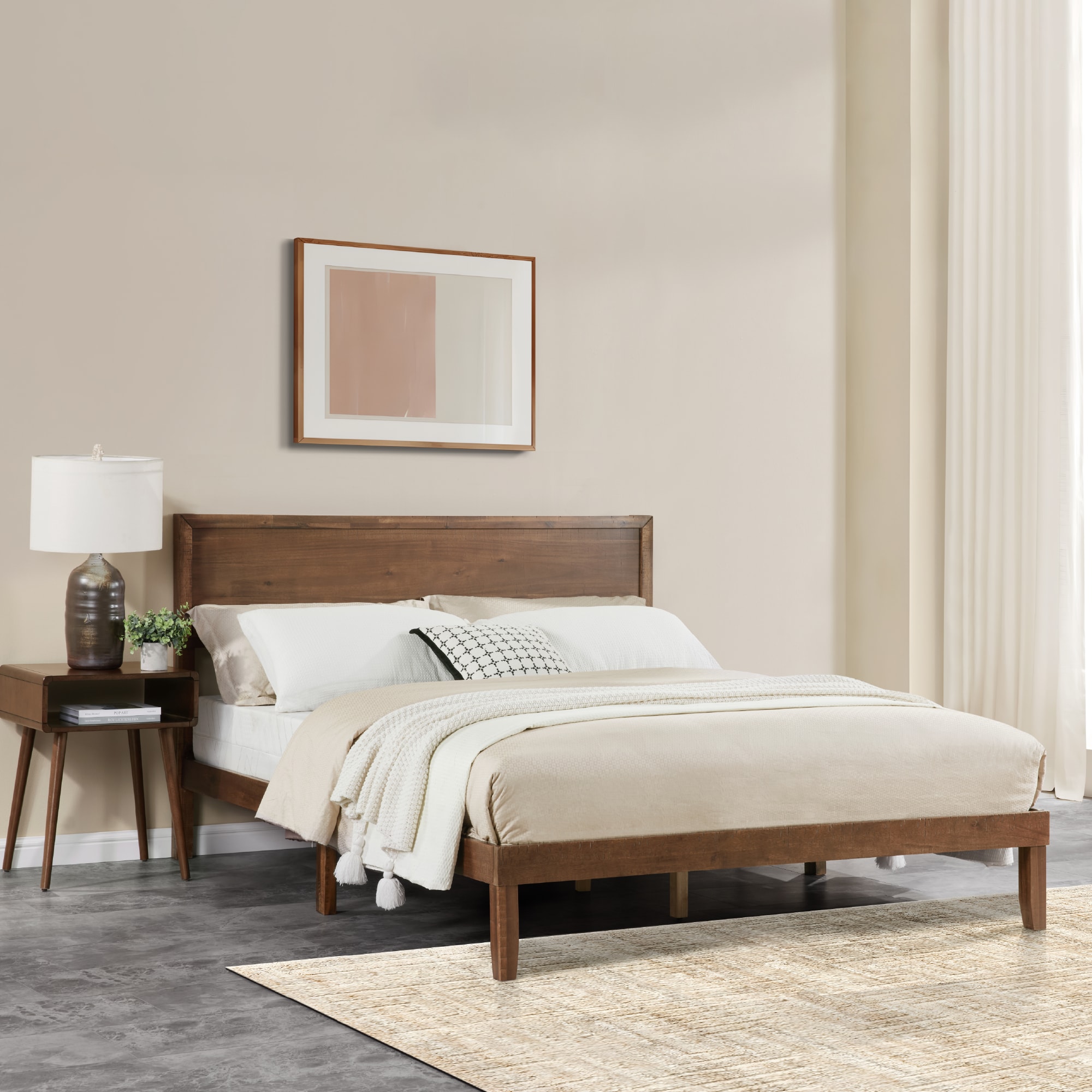 Premium wood Queen Size Bed Frame - Sturdy and Durable Design, Modern Home Style, Effortlessly Create a Comfortable Bedroom