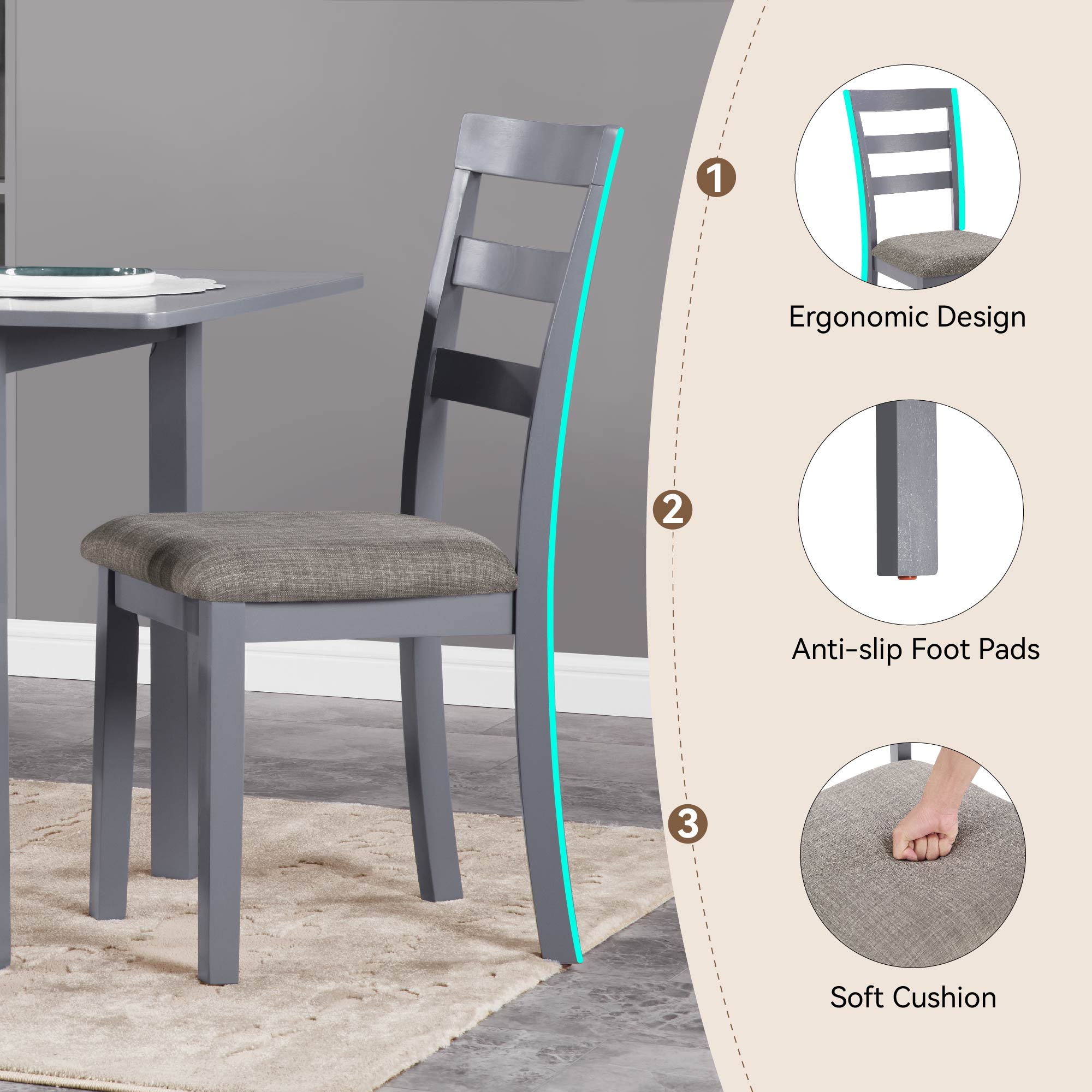 Farmhouse Style Dining Chairs Set of 2, Wooden Kitchen Chairs, Solid Wood Legs, High Ladder Back, Non-Slip Foot Pads, Sturdy Design, 275lbs Capacity – Perfect for Dining Room or Kitchen, Gray Farmhouse Style Dining Chairs Set of 2, Wooden Kitchen Chairs, Solid Wood Legs, High Ladder Back, Non-Slip Foot Pads, Sturdy Design, 275lbs Capacity – Perfect for Dining Room or Kitchen, Gray