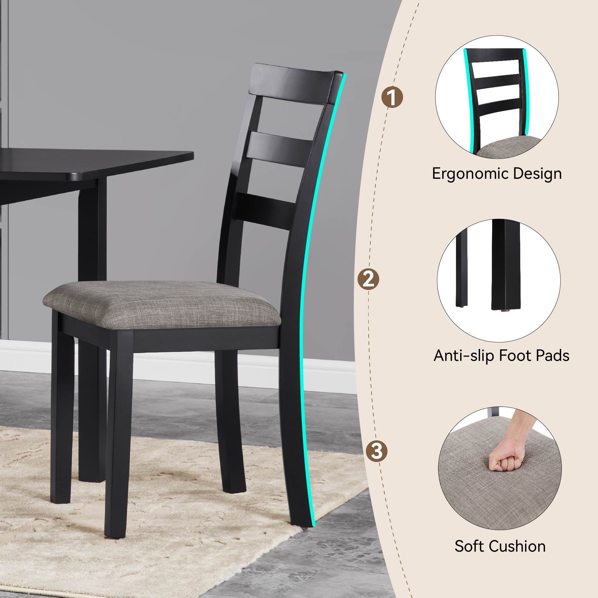 Farmhouse Style Dining Chairs Set of 2, Wooden Kitchen Chairs, Solid Wood Legs, High Ladder Back, Non-Slip Foot Pads, Sturdy Design, 275lbs Capacity – Perfect for Dining Room or Kitchen, Gray Farmhouse Style Dining Chairs Set of 2, Wooden Kitchen Chairs, Solid Wood Legs, High Ladder Back, Non-Slip Foot Pads, Sturdy Design, 275lbs Capacity – Perfect for Dining Room or Kitchen, Gray