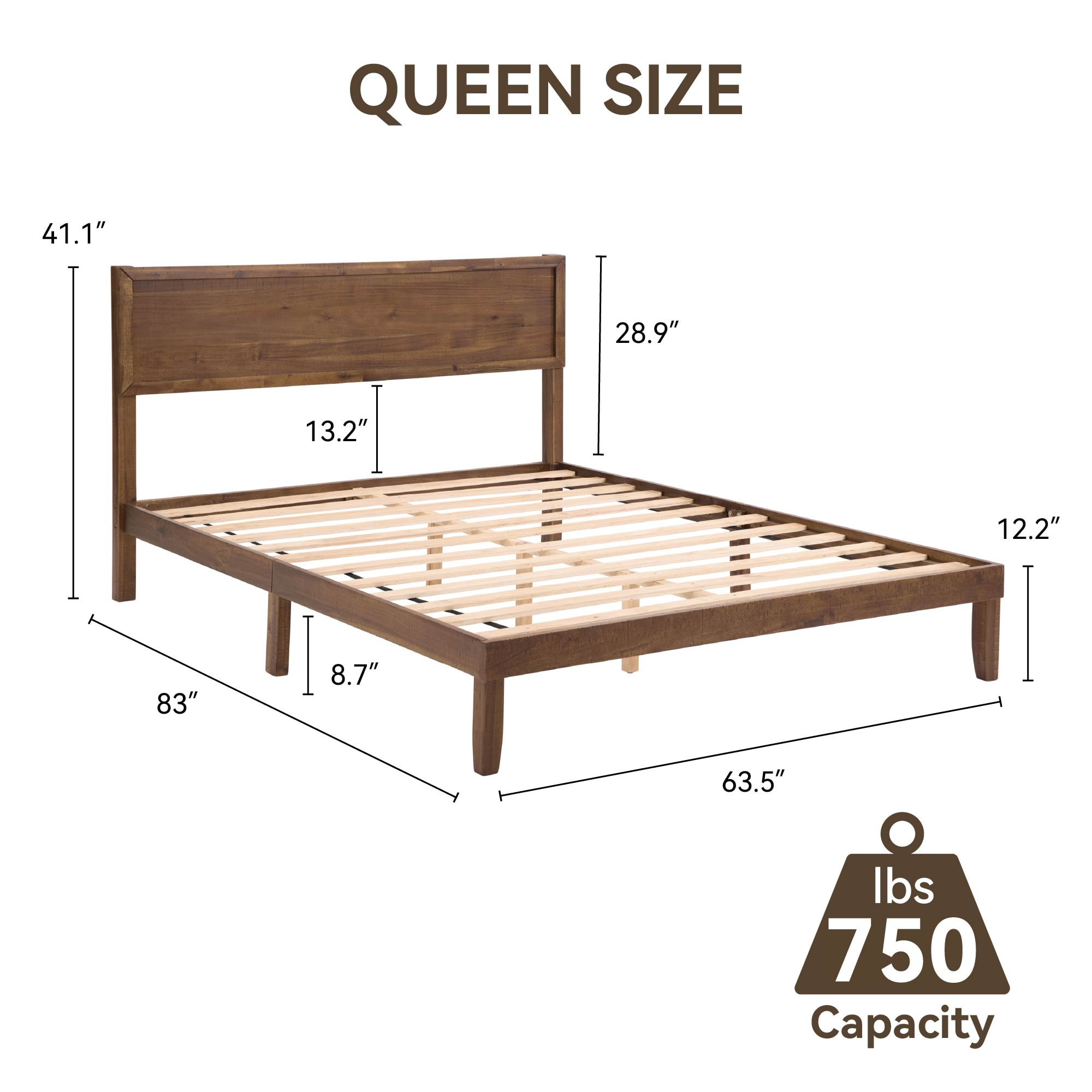 Premium wood Queen Size Bed Frame - Sturdy and Durable Design, Modern Home Style, Effortlessly Create a Comfortable Bedroom