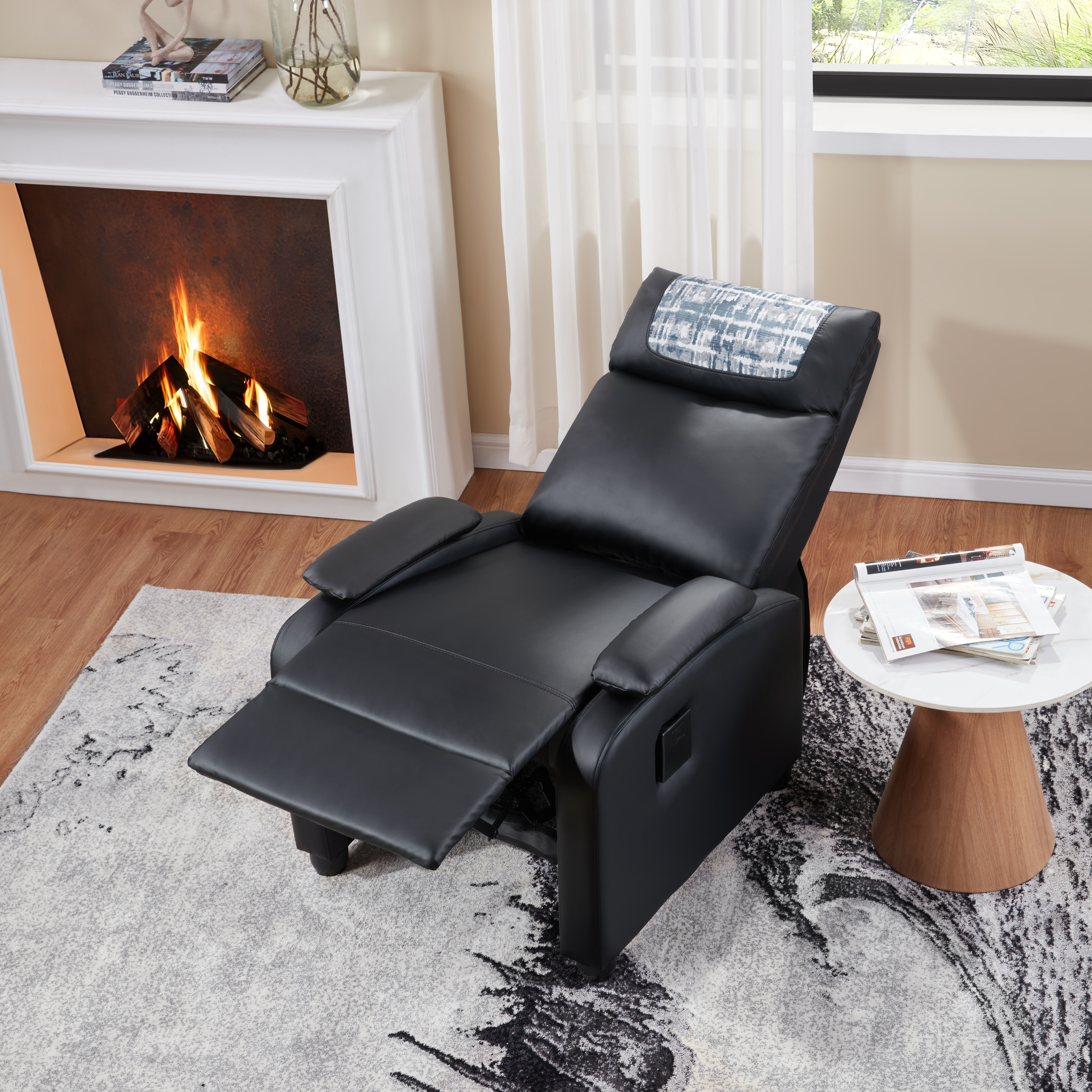 Recliner Chair, Classic And Traditional Manual Recliner Chair With Comfortable Arms And Back Single Sofa For Living Room, Black_voghion.com