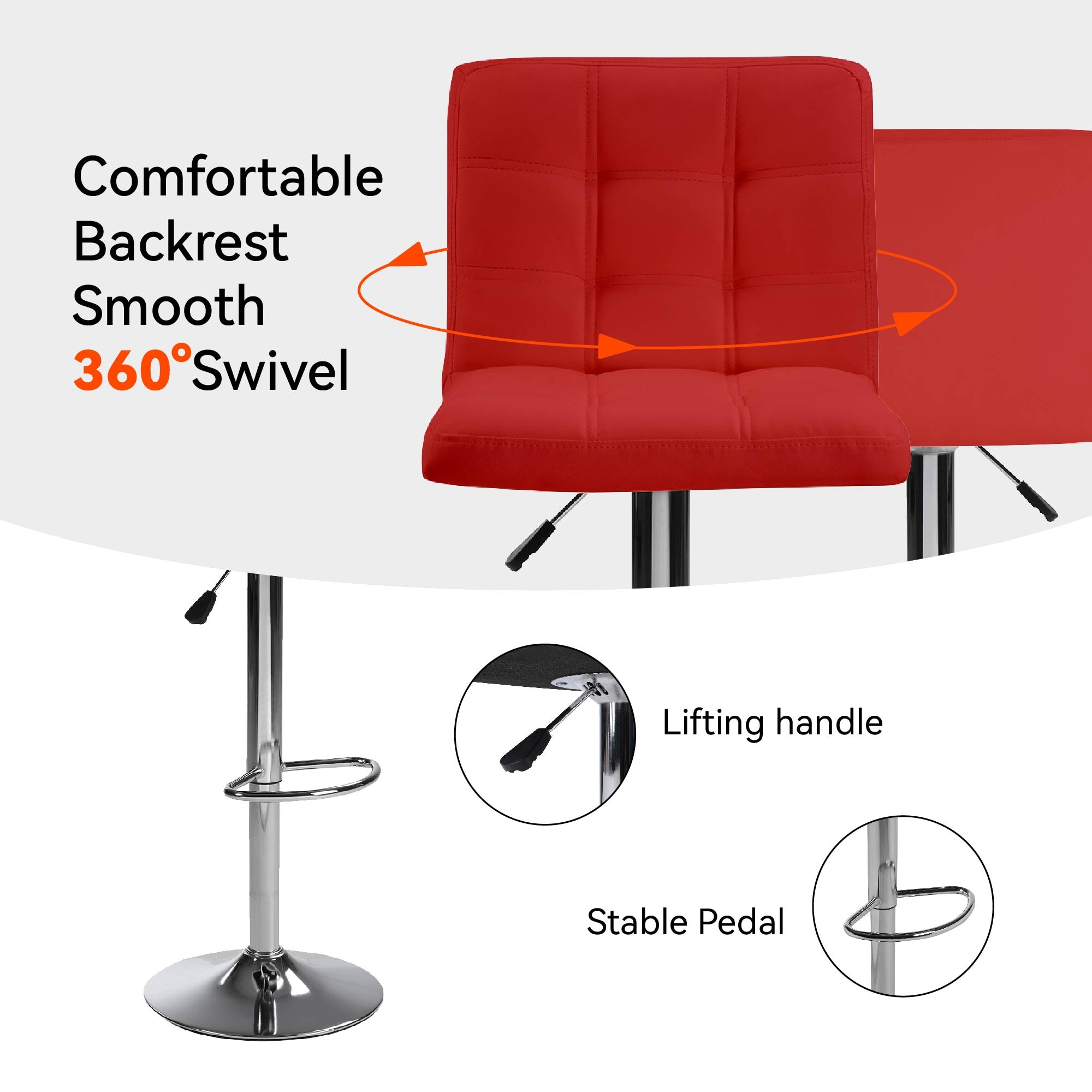 Bar Stools 1 Set of 2, Counter Height Bar Stools, Square Cushion Bar Stools with Back, Footstool, Cafe, Red, 2 pieces Bar Stools 1 Set of 2, Counter Height Bar Stools, Square Cushion Bar Stools with Back, Footstool, Cafe, Red, 2 pieces