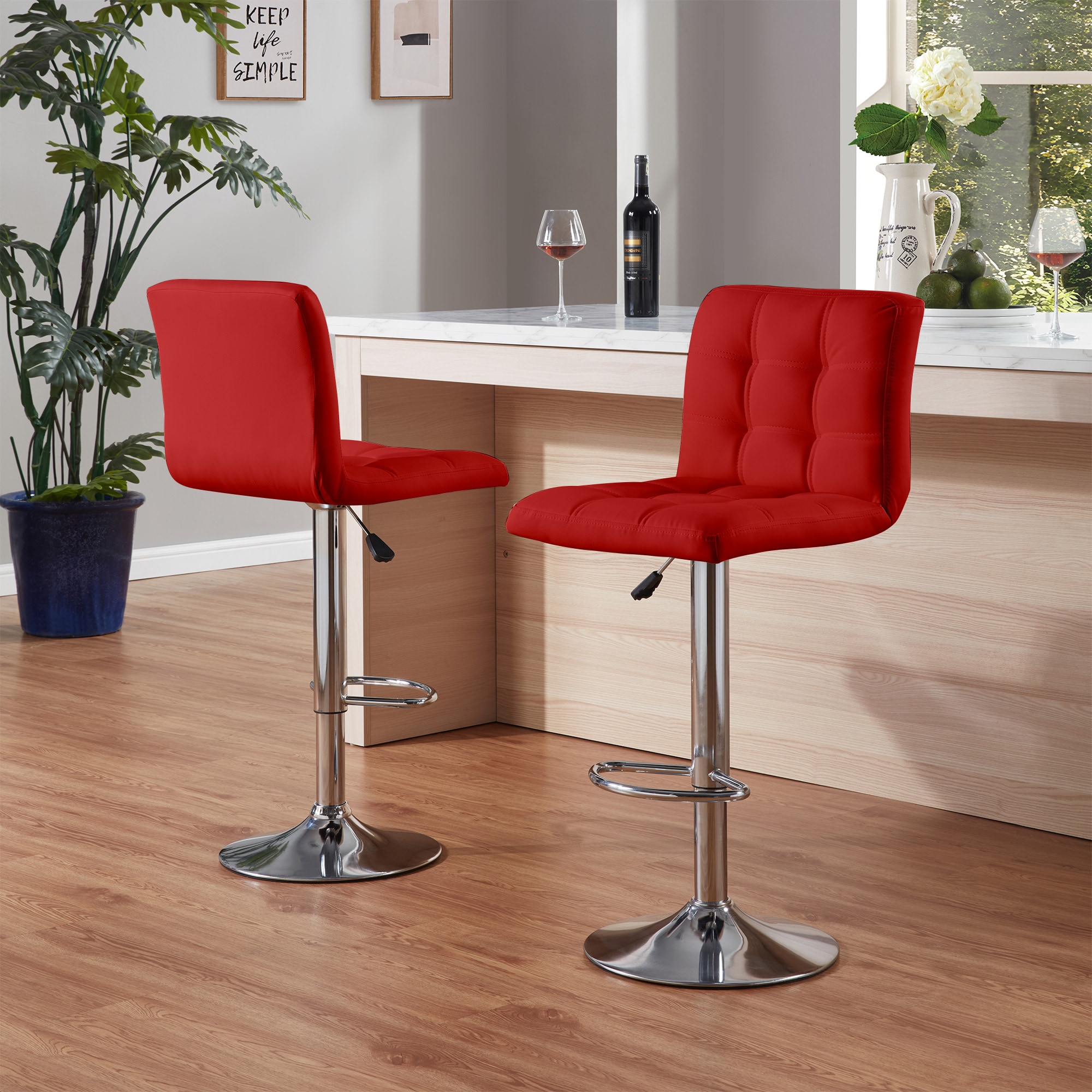 Bar Stools 1 Set of 2, Counter Height Bar Stools, Square Cushion Bar Stools with Back, Footstool, Cafe, Red, 2 pieces Bar Stools 1 Set of 2, Counter Height Bar Stools, Square Cushion Bar Stools with Back, Footstool, Cafe, Red, 2 pieces