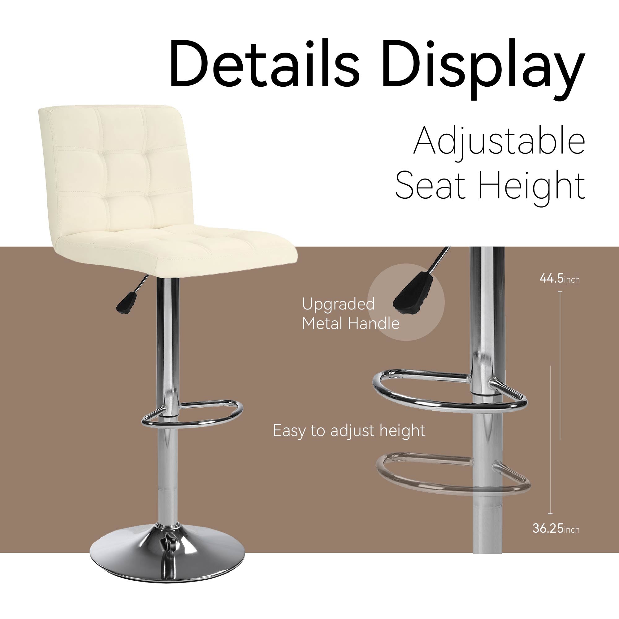 Bar Stools 1 Set of 2, Counter Height Bar Stools, Square Cushion Bar Stools with Back, Footstool, Cafe, White, 2 pieces Bar Stools 1 Set of 2, Counter Height Bar Stools, Square Cushion Bar Stools with Back, Footstool, Cafe, White, 2 pieces