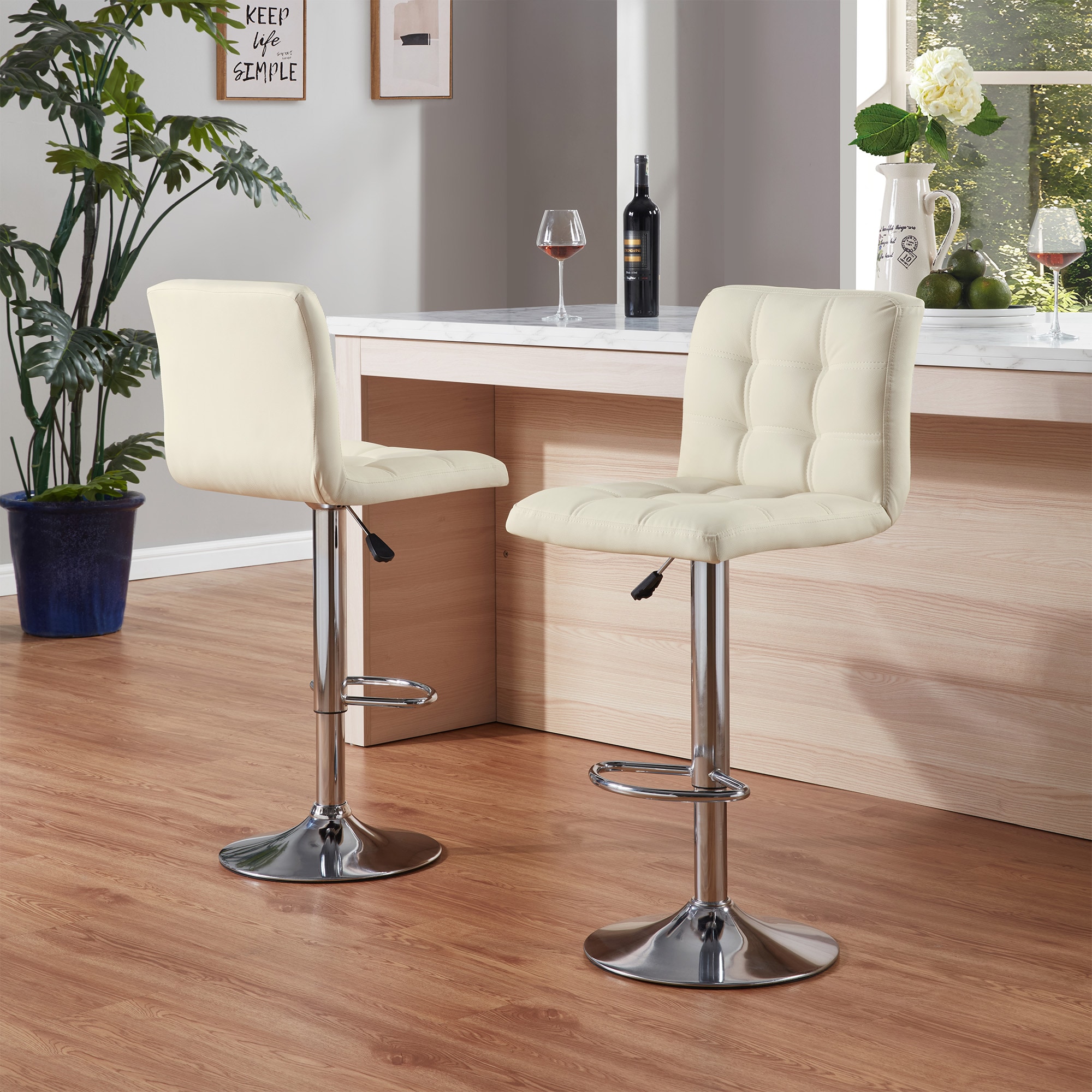 Bar Stools 1 Set of 2, Counter Height Bar Stools, Square Cushion Bar Stools with Back, Footstool, Cafe, White, 2 pieces Bar Stools 1 Set of 2, Counter Height Bar Stools, Square Cushion Bar Stools with Back, Footstool, Cafe, White, 2 pieces