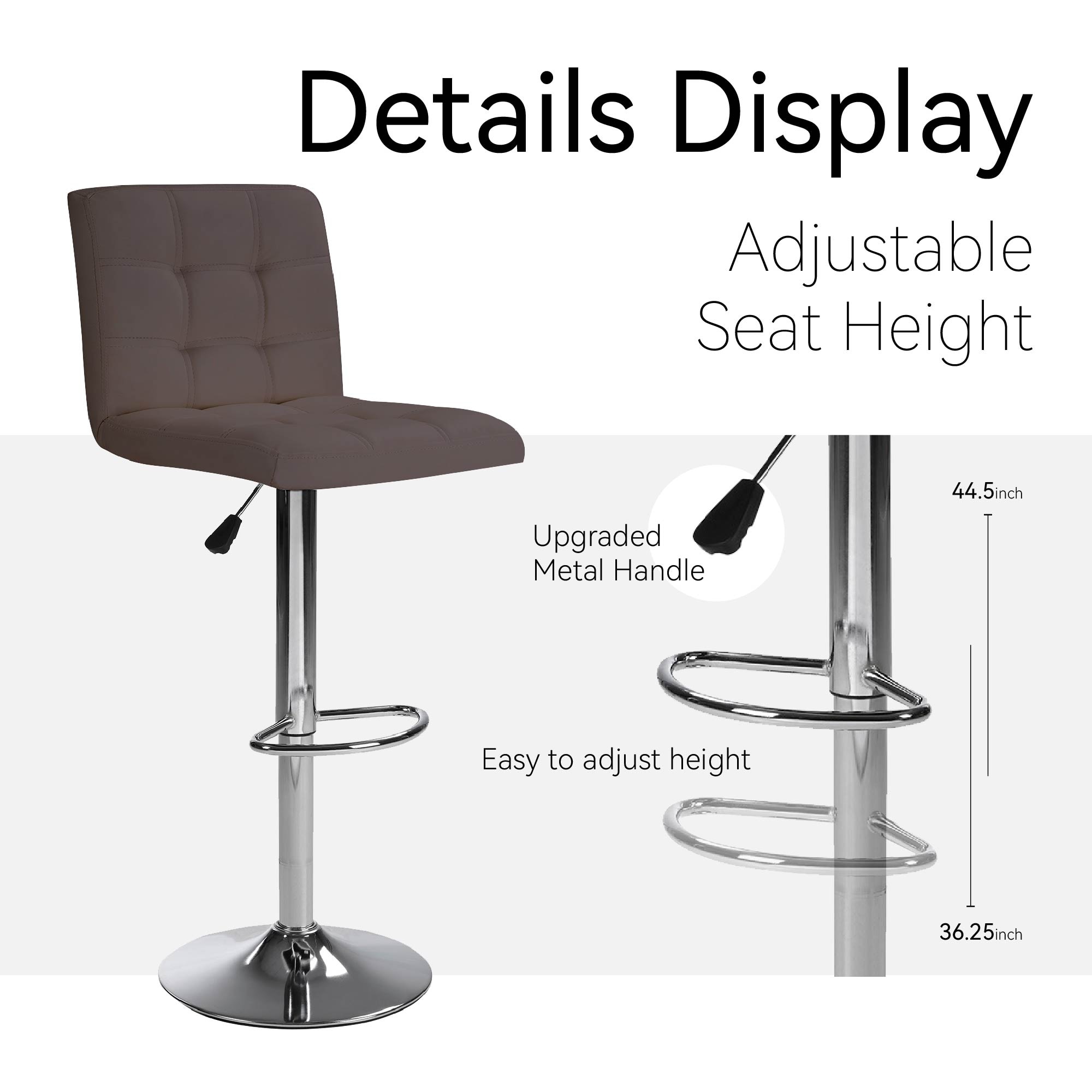 Bar Stools 1 Set of 2, Counter Height Bar Stools, Square Cushion Bar Stools with Back, Footstool, Cafe, Brown, 2 pieces Bar Stools 1 Set of 2, Counter Height Bar Stools, Square Cushion Bar Stools with Back, Footstool, Cafe, Brown, 2 pieces