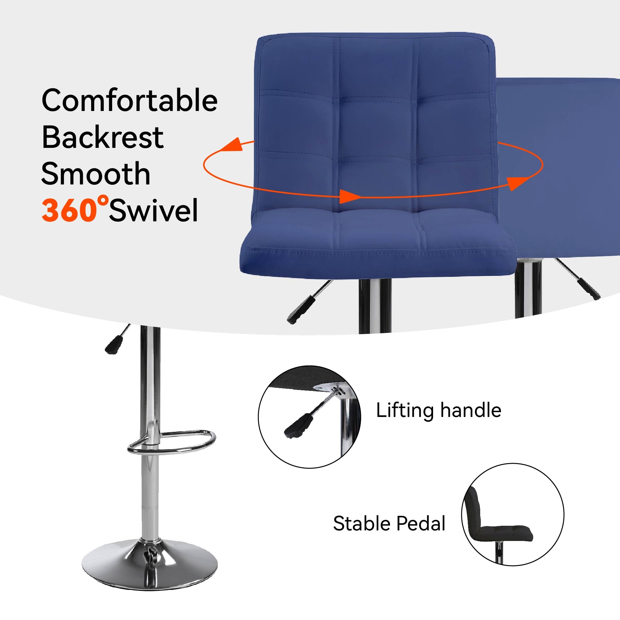 Bar Stools 1 Set of 2, Counter Height Bar Stools, Square Cushion Bar Stools with Back, Footstool, Cafe, Blue, 2 pieces Bar Stools 1 Set of 2, Counter Height Bar Stools, Square Cushion Bar Stools with Back, Footstool, Cafe, Blue, 2 pieces
