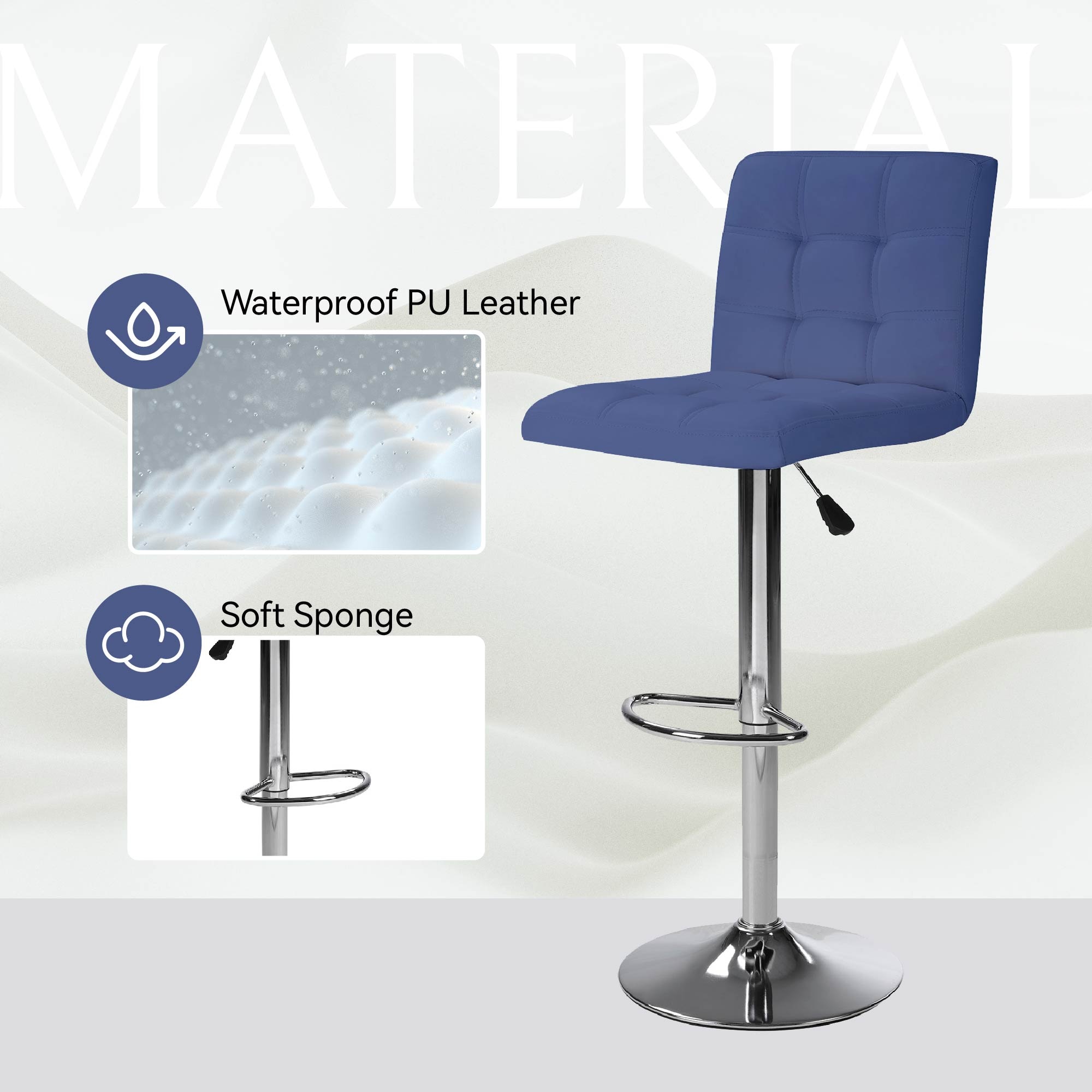Bar Stools 1 Set of 2, Counter Height Bar Stools, Square Cushion Bar Stools with Back, Footstool, Cafe, Blue, 2 pieces Bar Stools 1 Set of 2, Counter Height Bar Stools, Square Cushion Bar Stools with Back, Footstool, Cafe, Blue, 2 pieces