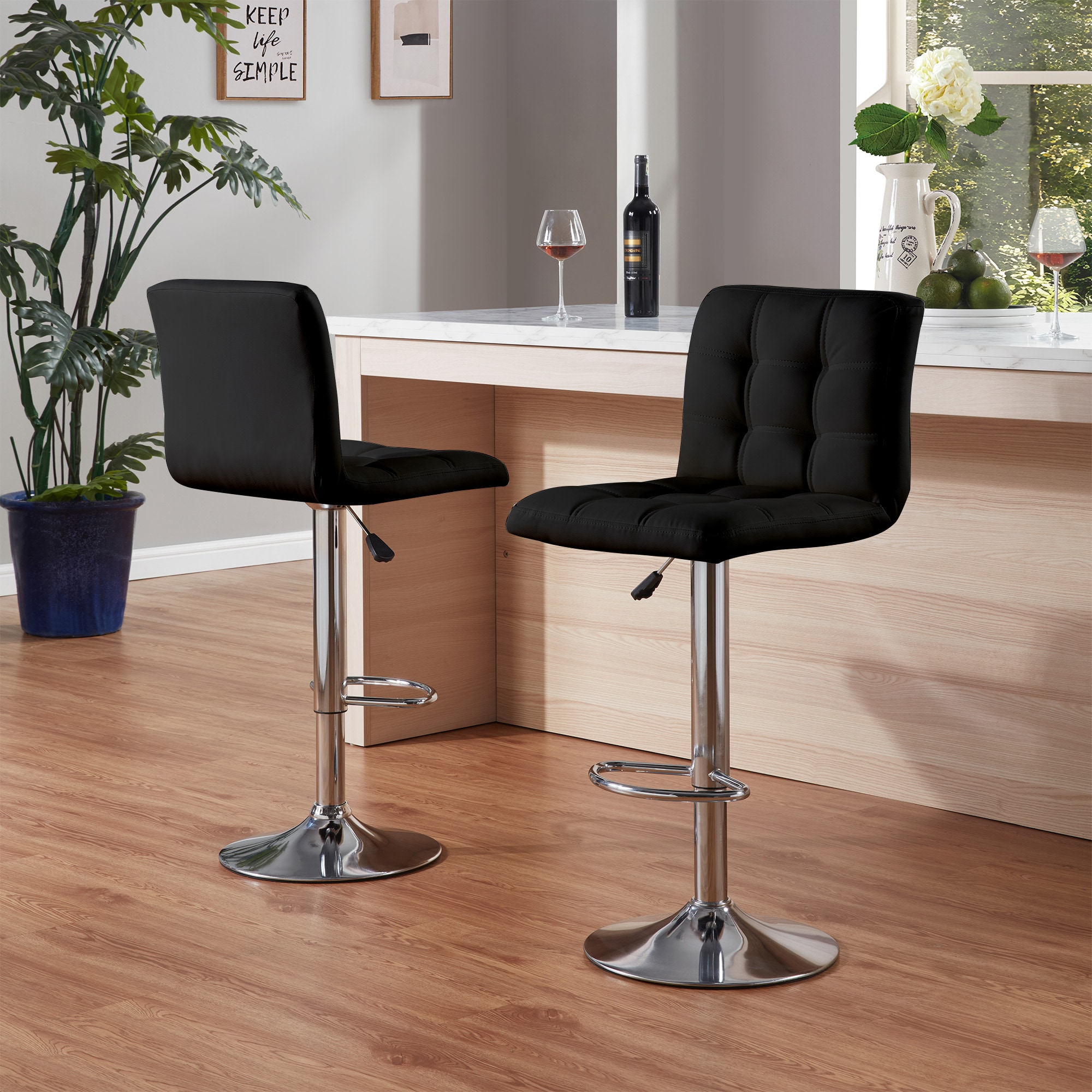 Bar Stools 1 Set of 2, Counter Height Bar Stools, Square Cushion Bar Stools with Back, Footstool, Cafe, Black, 2 pieces Bar Stools 1 Set of 2, Counter Height Bar Stools, Square Cushion Bar Stools with Back, Footstool, Cafe, Black, 2 pieces