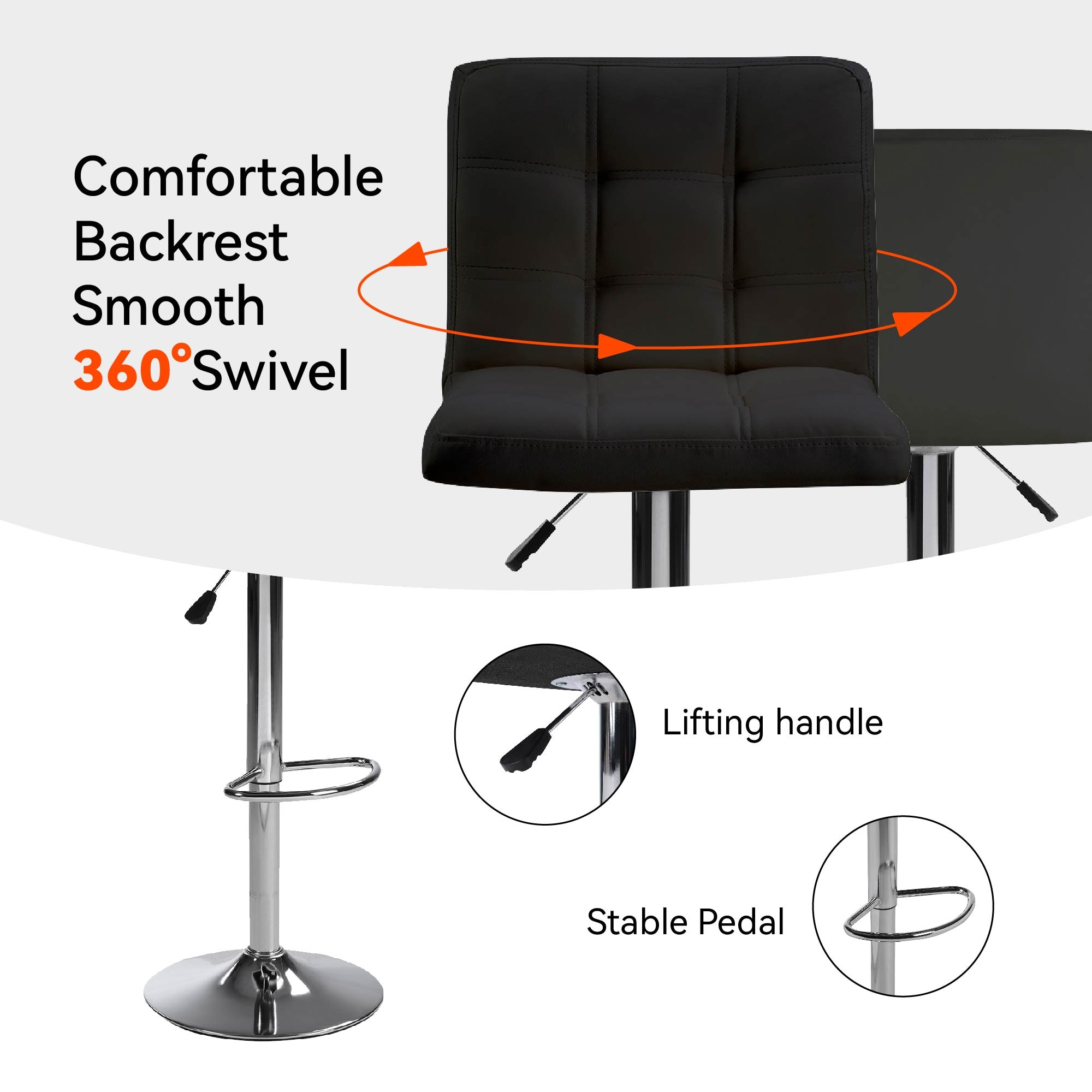 Bar Stools 1 Set of 2, Counter Height Bar Stools, Square Cushion Bar Stools with Back, Footstool, Cafe, Black, 2 pieces Bar Stools 1 Set of 2, Counter Height Bar Stools, Square Cushion Bar Stools with Back, Footstool, Cafe, Black, 2 pieces